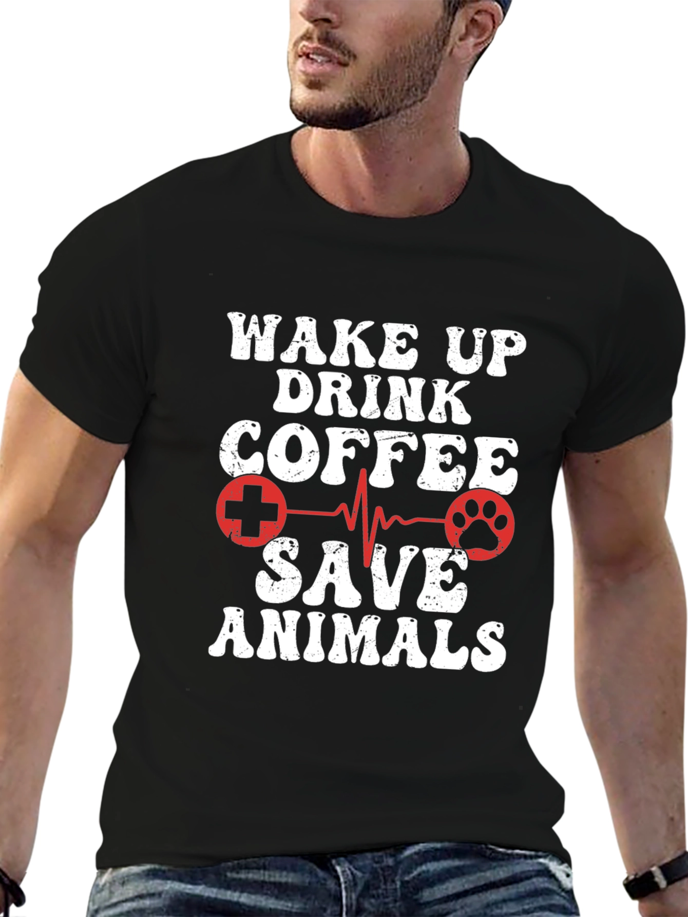 Wake Up Drink Coffee Save Animals Graphic Tee - 6