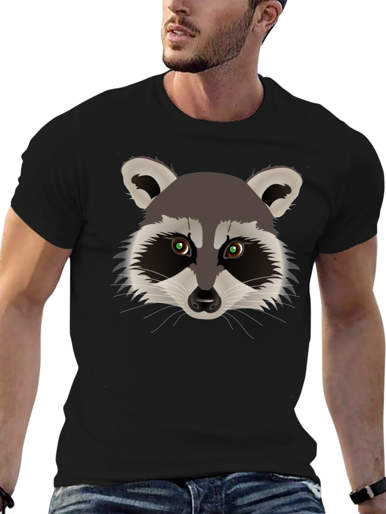 Black Raccoon Graphic Tee -  Unisex Black Cotton T-Shirt view 6