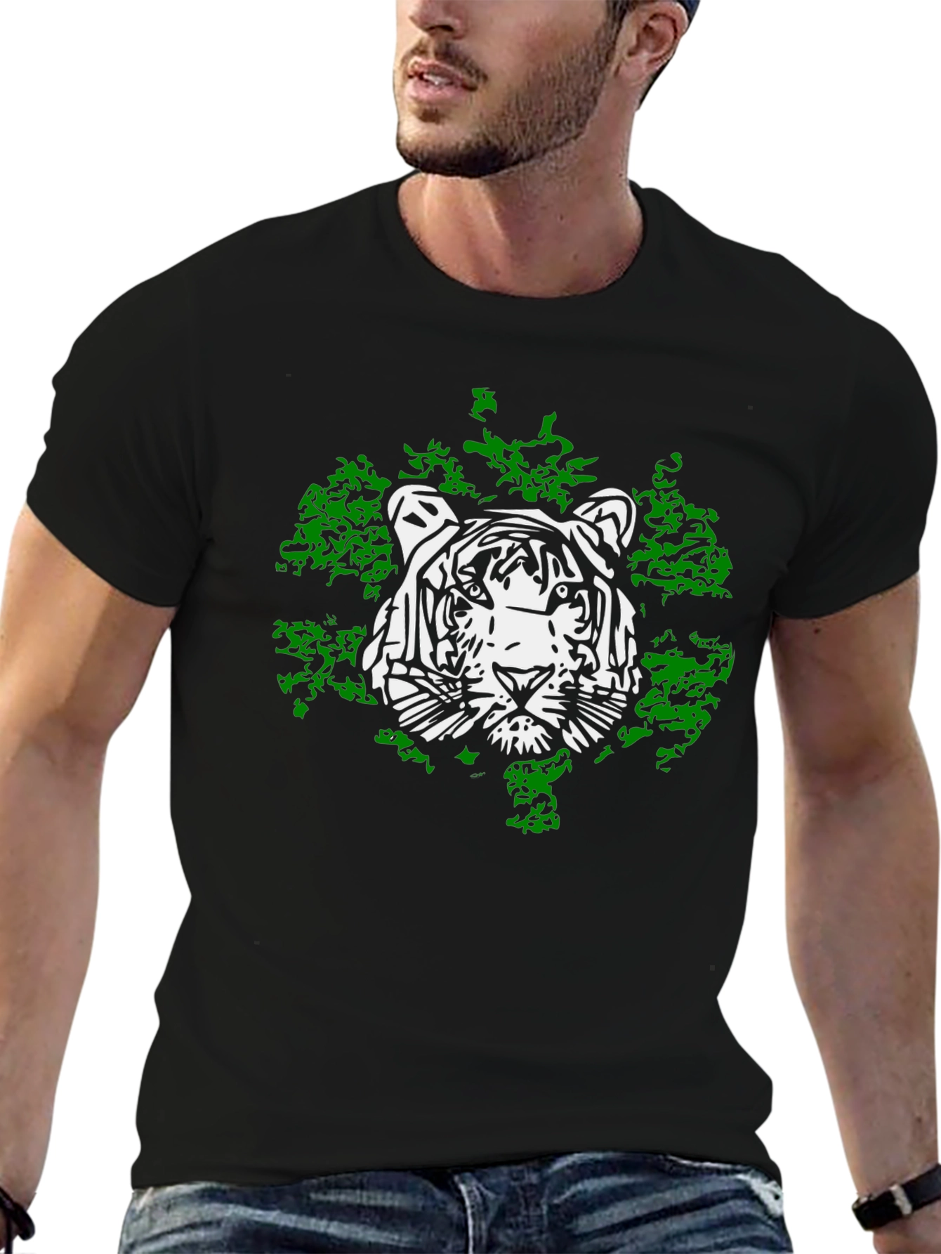 Black Tiger Graphic Tee - Cool Black Cotton T-Shirt view 6