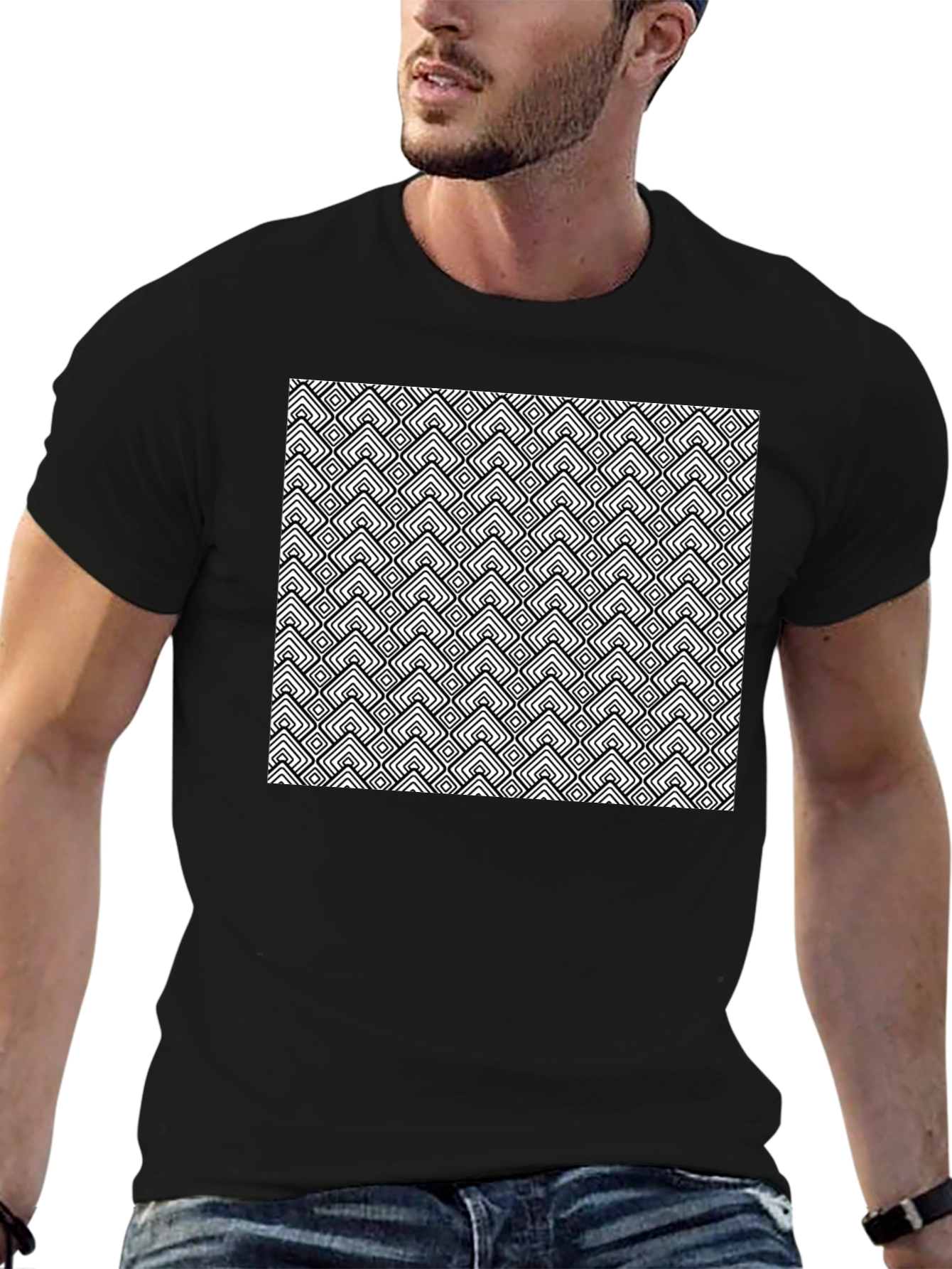 Black Geometric Pattern Tee - Black view 6