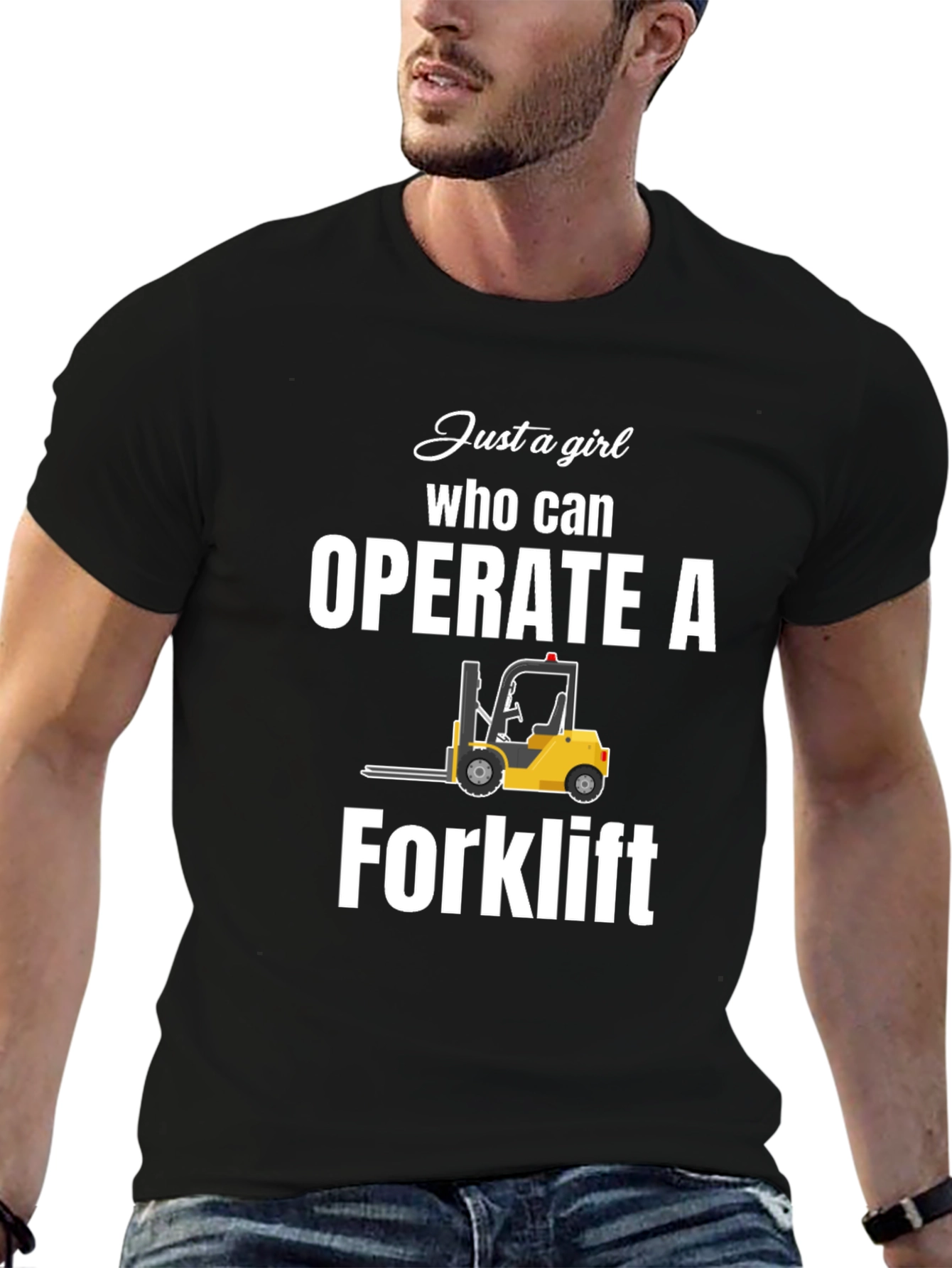 Black Forklift Operator T-Shirt - Just a Girl Who Can view 6