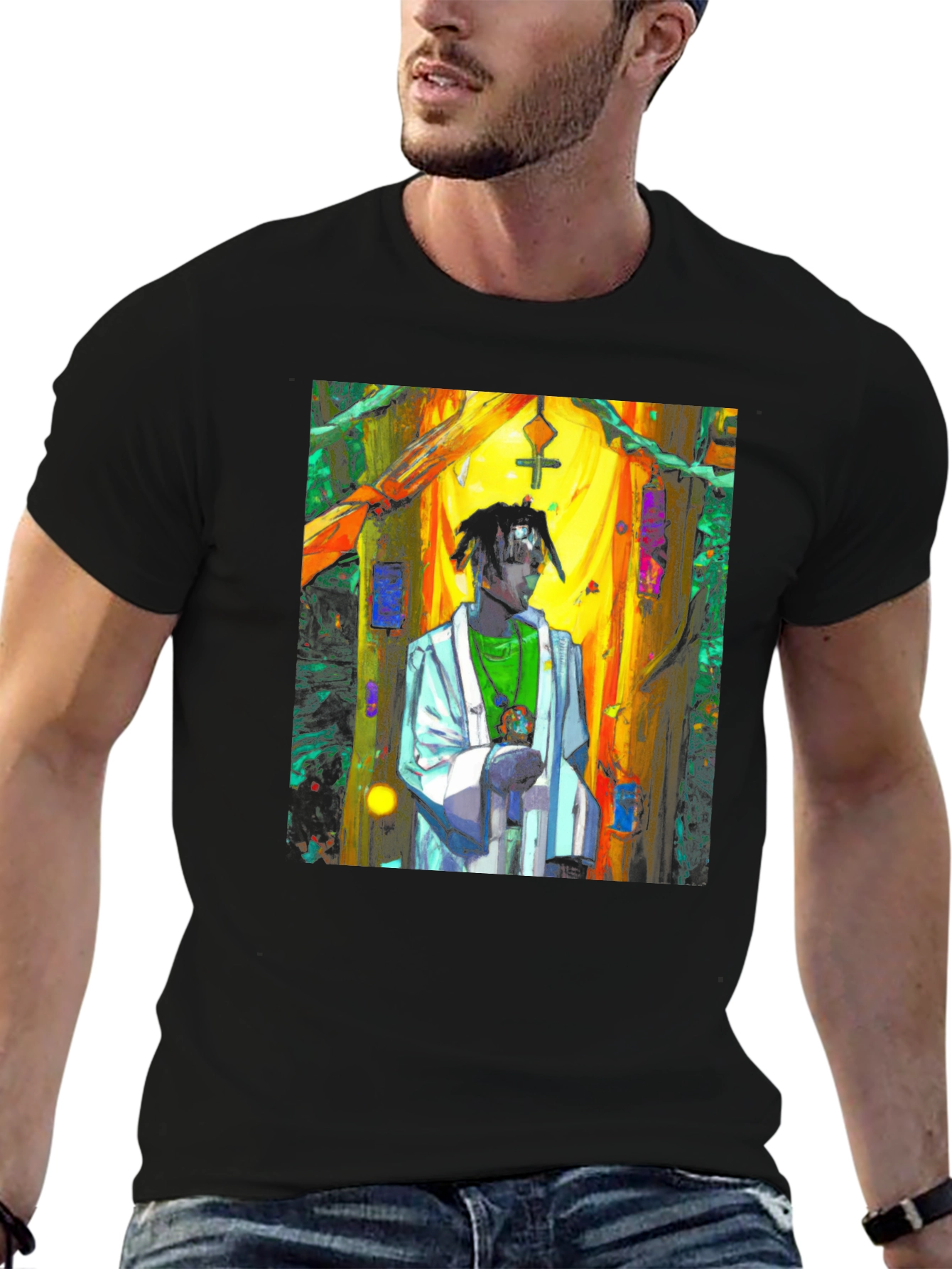 Black Abstract Priest Black T-Shirt Unique Art view 6