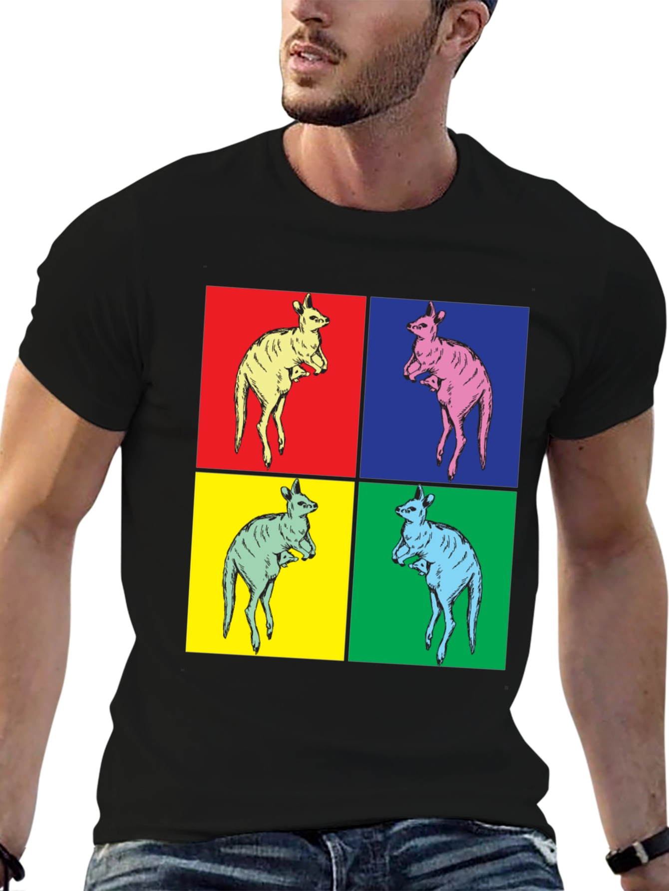 Black Kangaroo Pop Art Black T-Shirt view 6