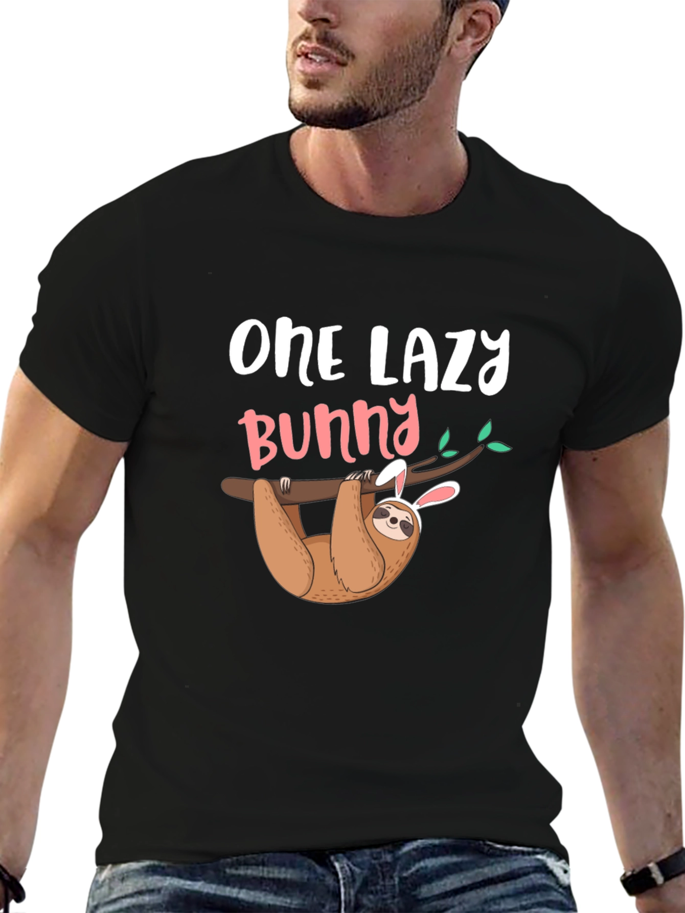 Black One Lazy Bunny Sloth Graphic Tee view 6