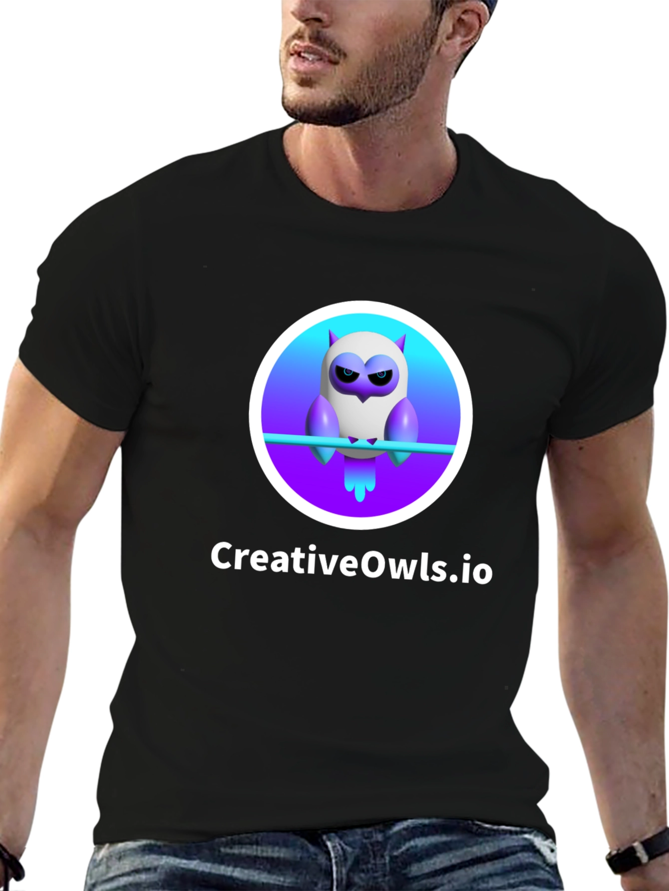 Black CreativeOwls.io T-Shirt view 6