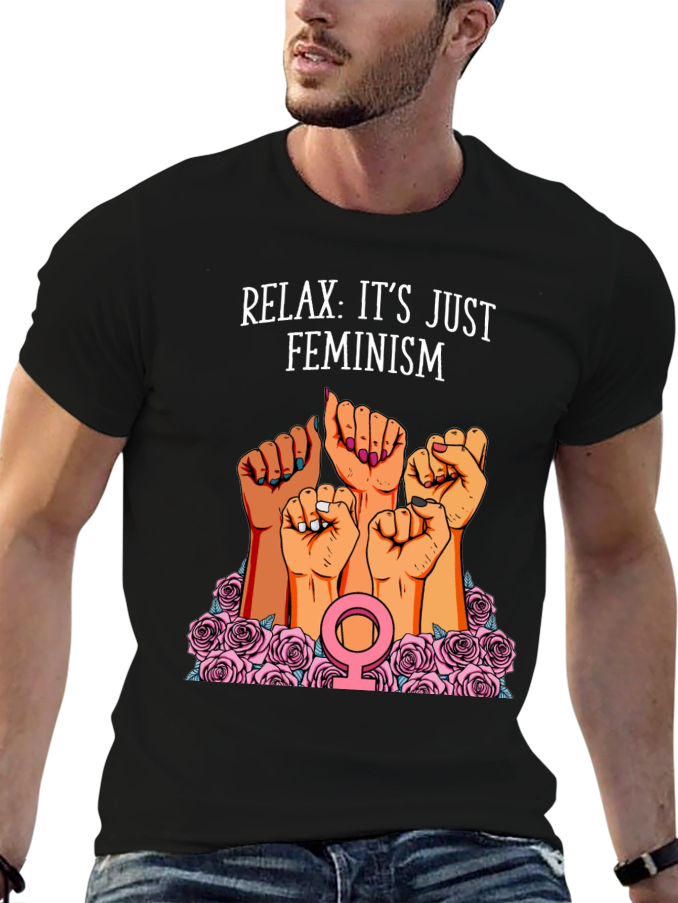 Black Feminist Power T-Shirt: Relax, It's Just Feminism! view 6