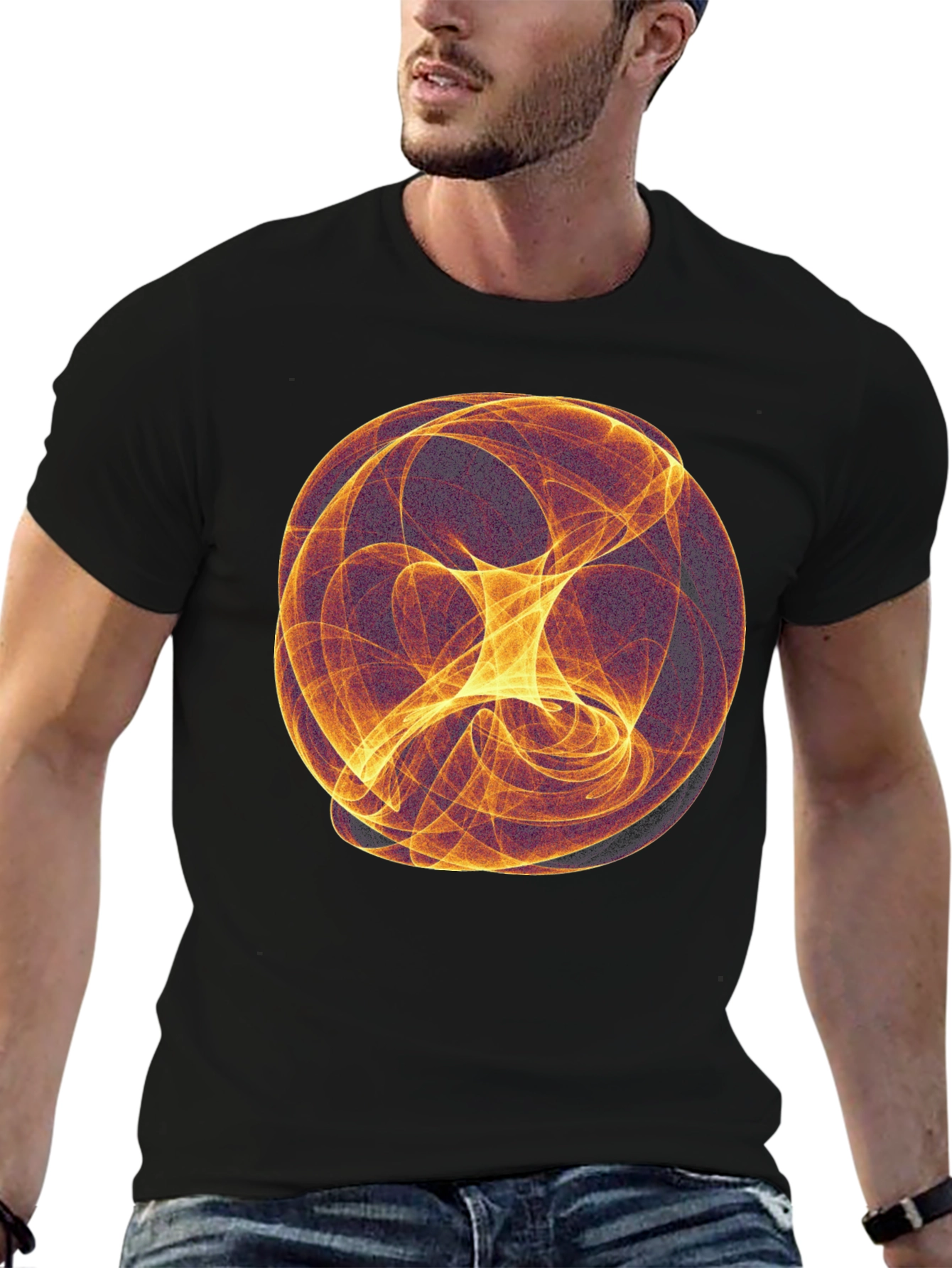 Black Abstract Sphere Graphic Black T-Shirt view 6