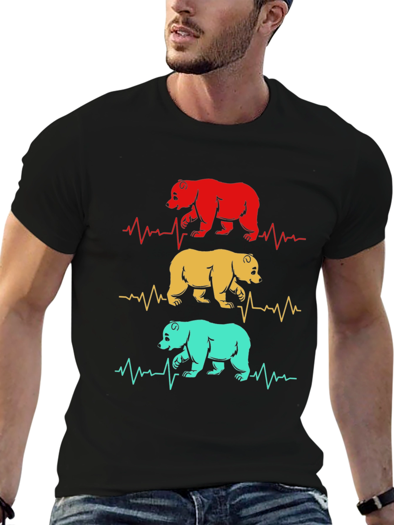Black Bear Heartbeat Graphic T-Shirt - Men's Casual Tee view 6