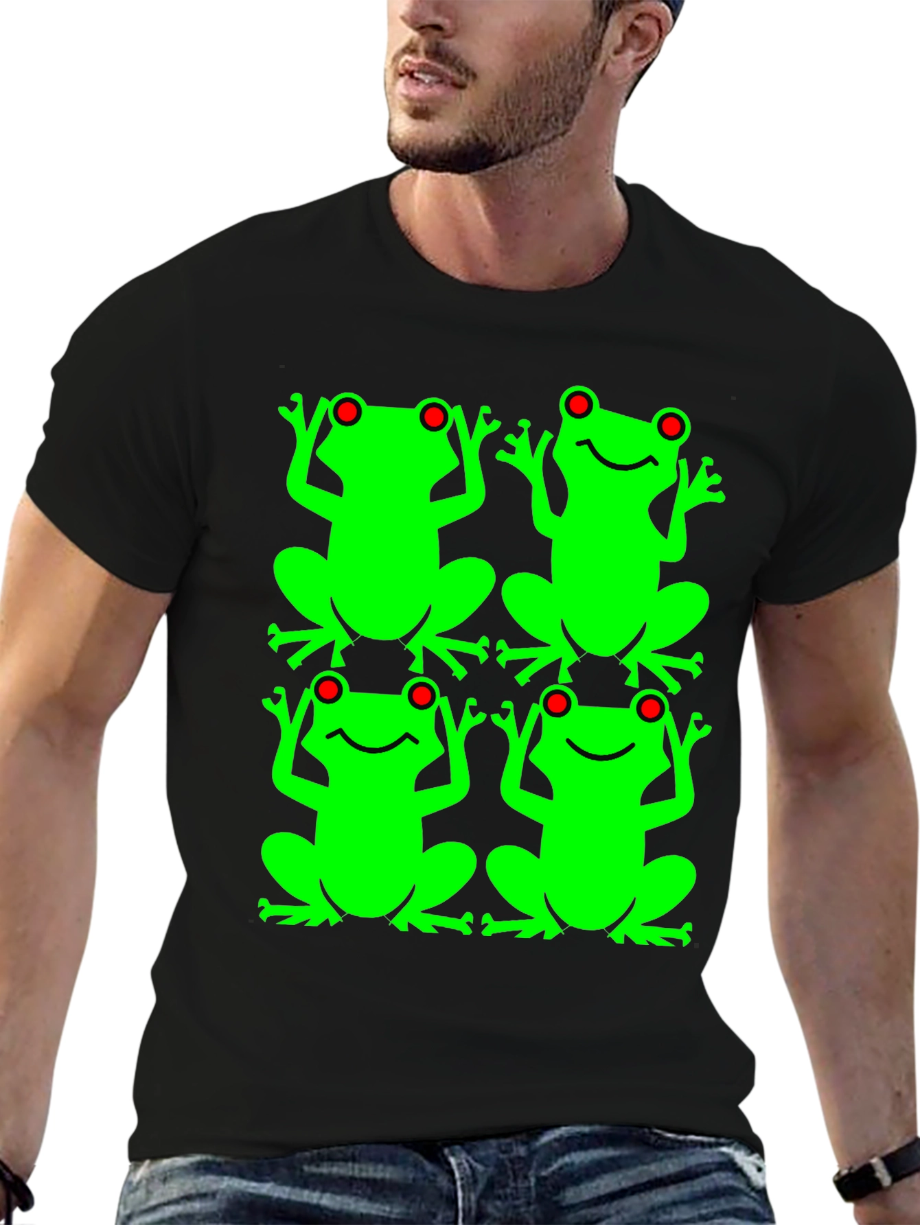Black Frog Pattern Graphic T-Shirt view 6