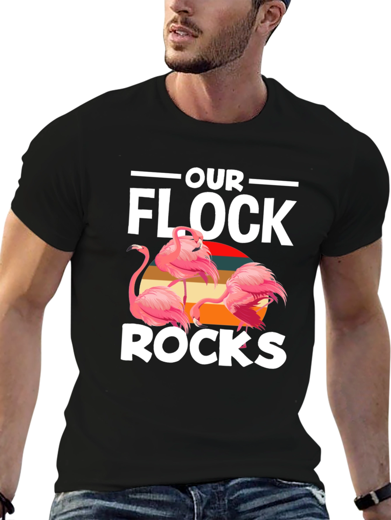 Black Our Flock Rocks Flamingo Graphic Tee view 6