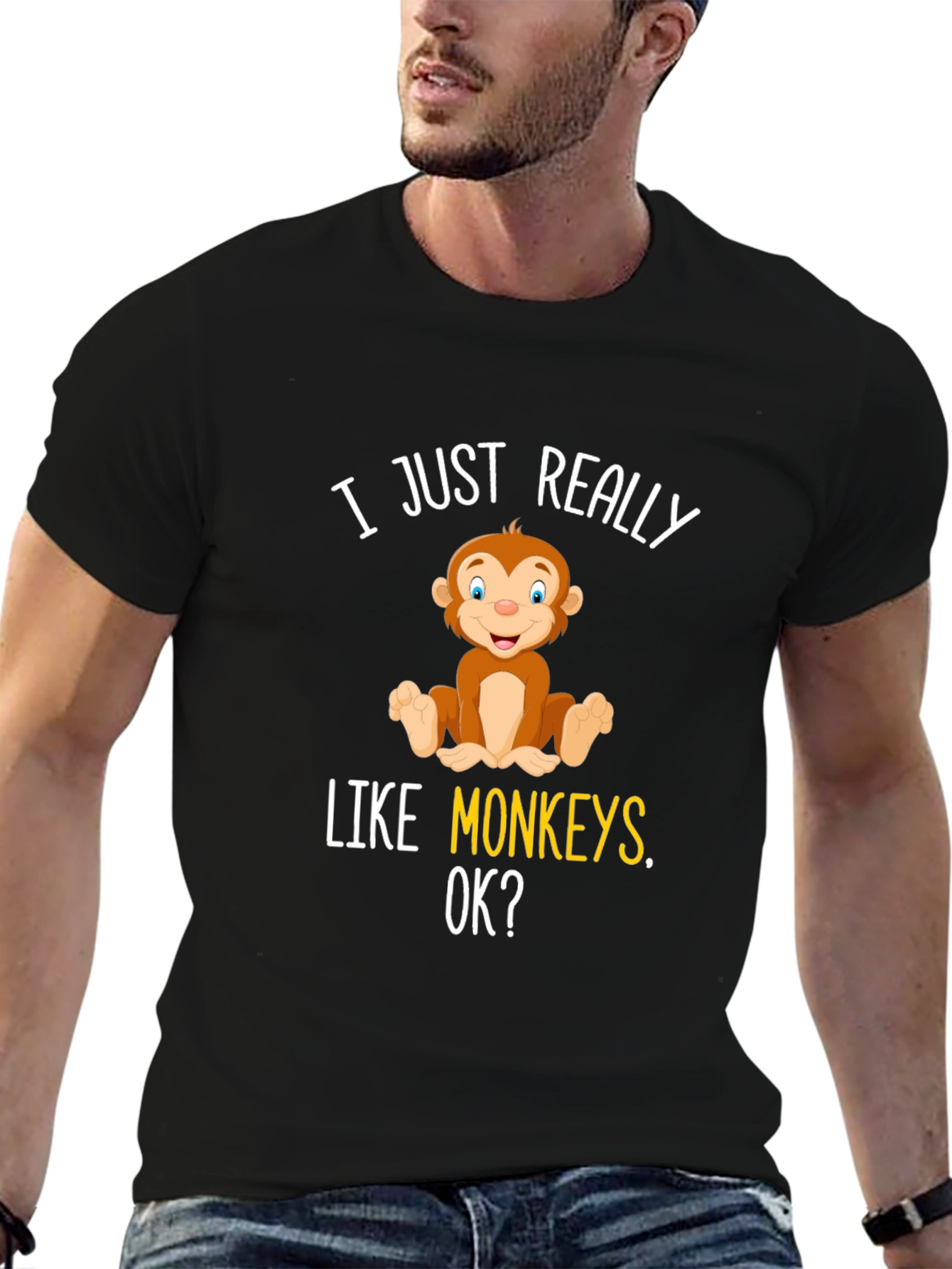 Black I Just Really Like Monkeys T-Shirt view 6