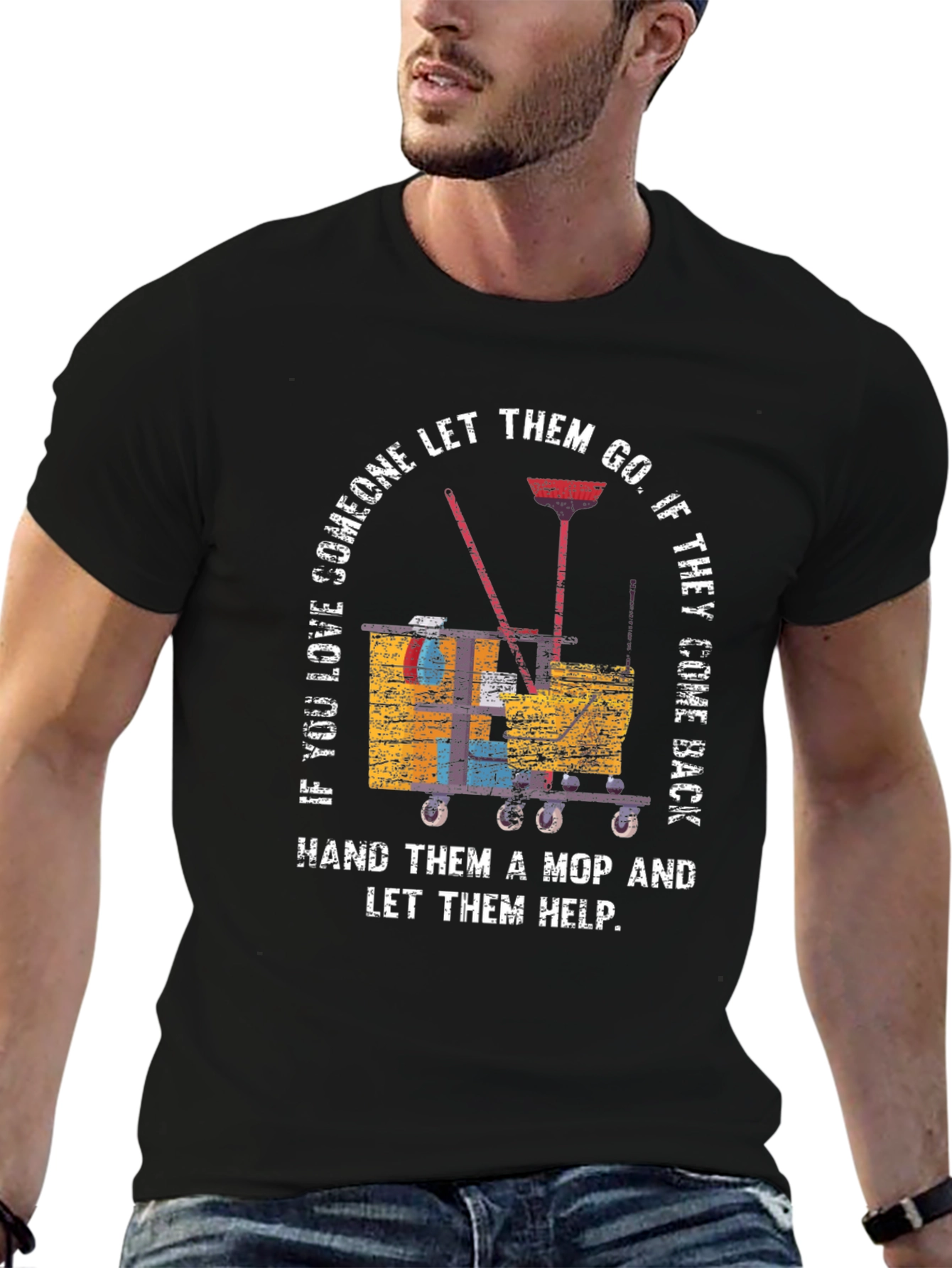 Black Funny Cleaning Humor Graphic Tee - If You Love, Let Them Mop view 6