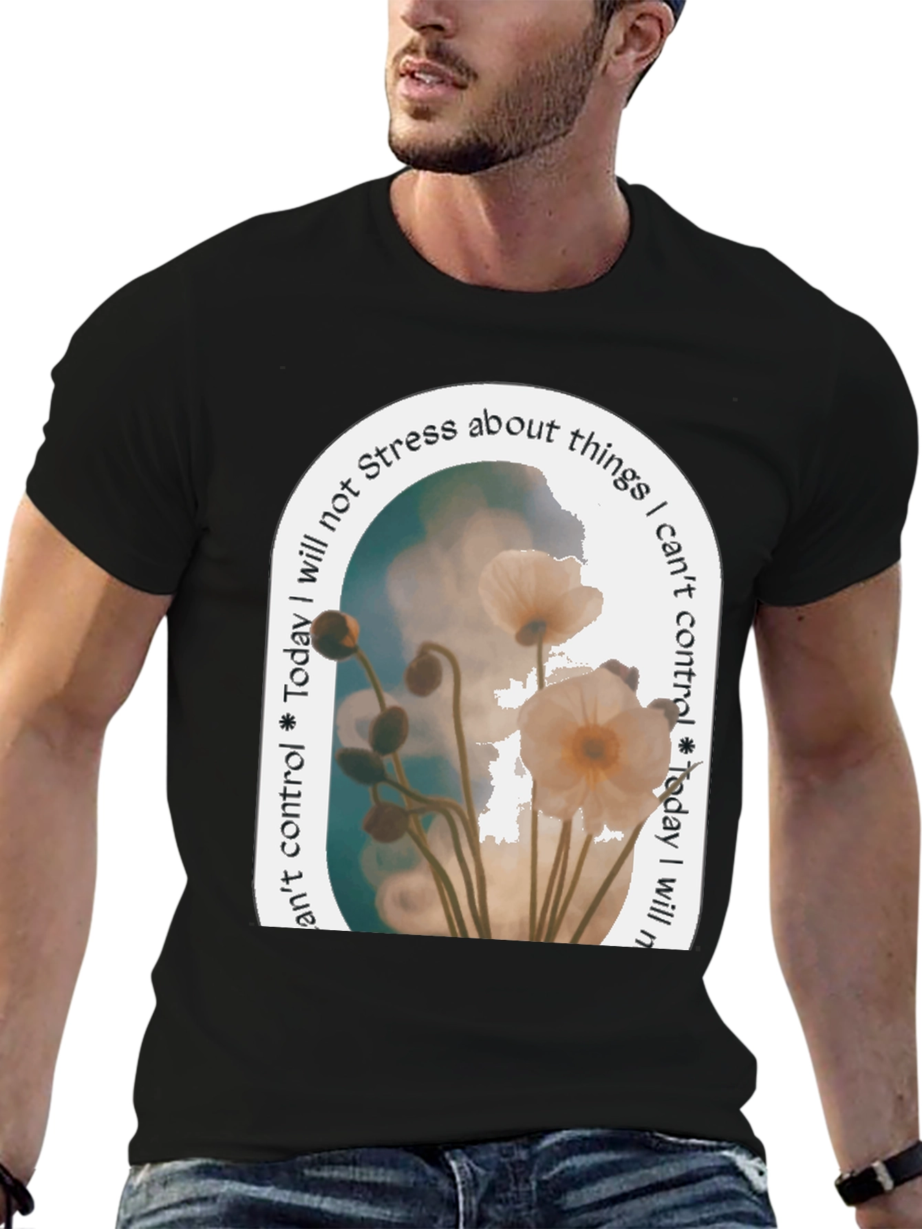 Black Floral Serenity T-Shirt: Stress-Free Living view 6