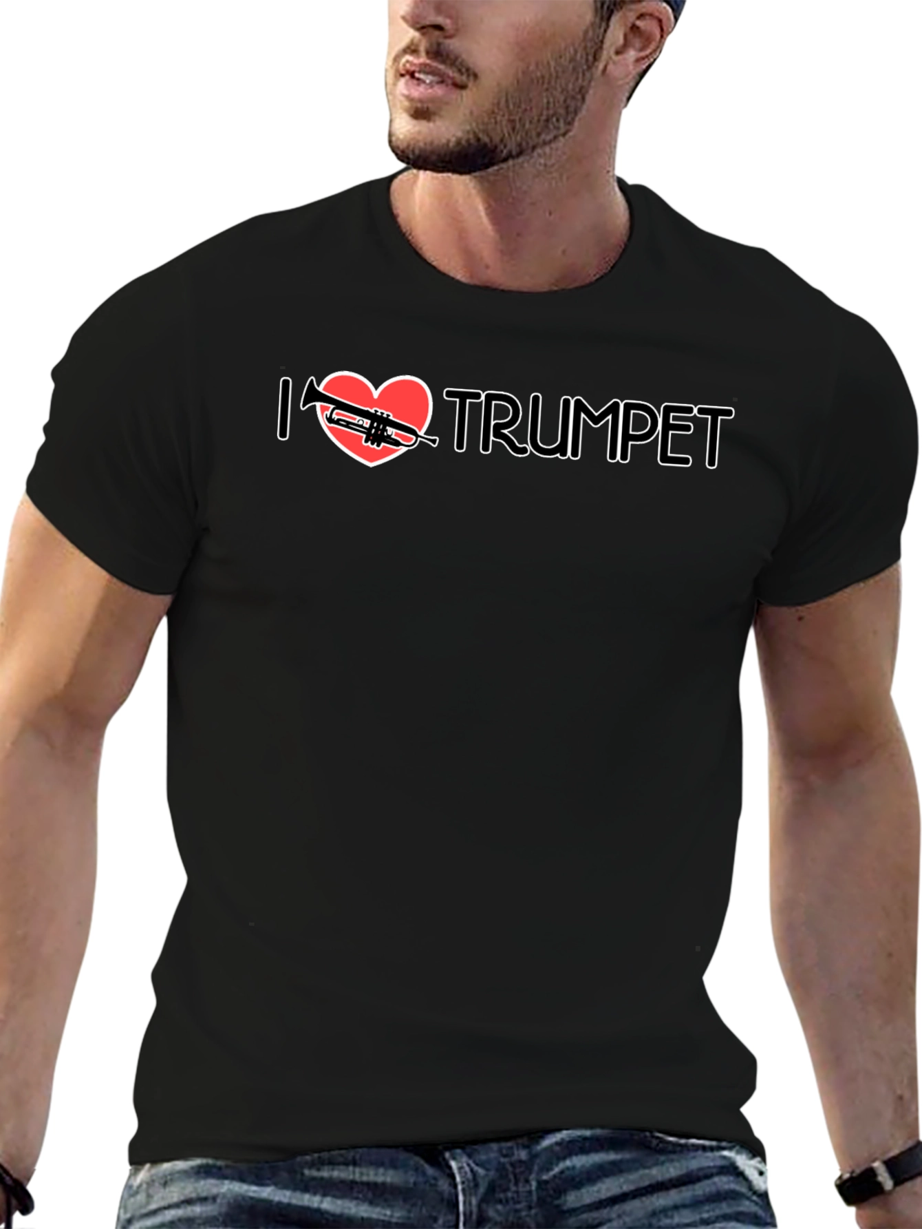 Black I Heart Trumpet Graphic T-Shirt - Musician Tee view 6