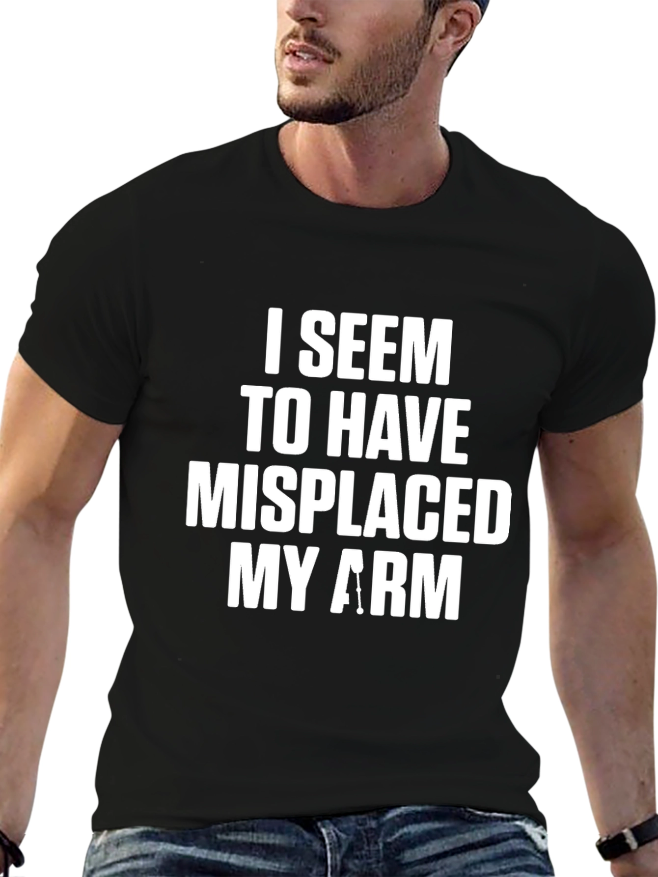 Black Humorous 'Misplaced Arm' Graphic Print T-Shirt view 6