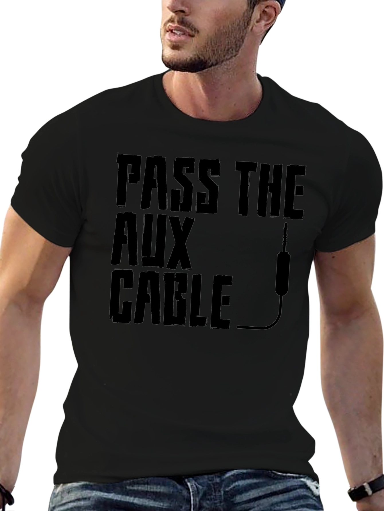 Black Pass the Aux Cable Graphic T-Shirt - Black view 6