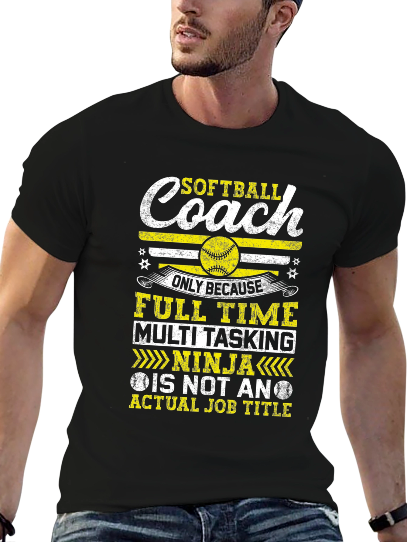 Black Softball Coach T-Shirt - Full Time Multi Tasking Ninja view 6