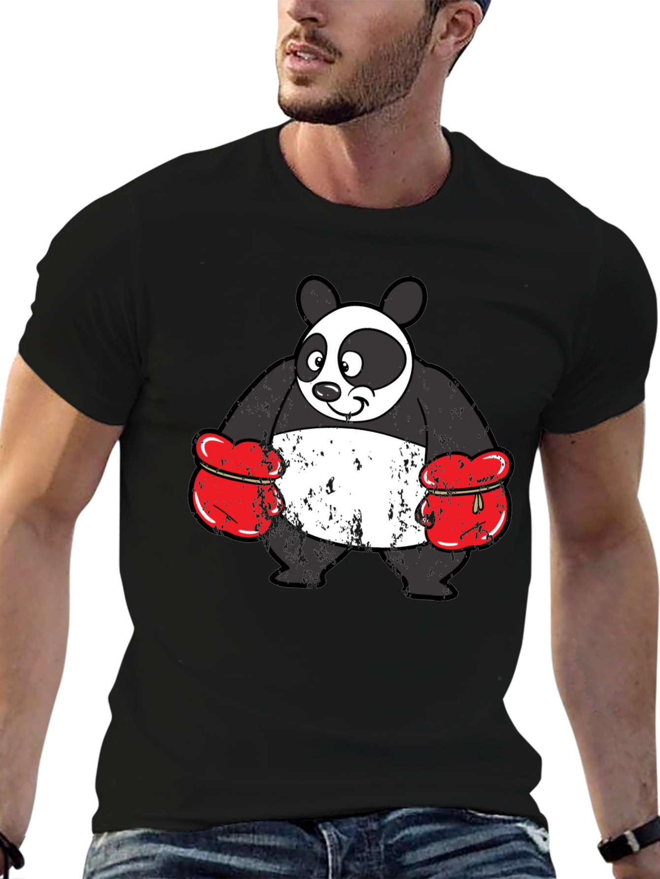 Black Panda Boxer Graphic Tee - Funny Novelty Shirt view 6