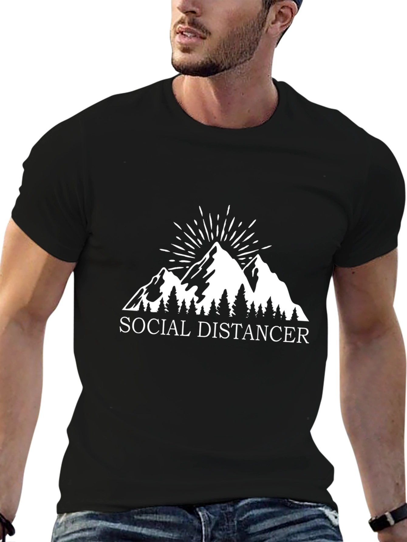 Black Social Distancer Graphic Tee - Mountain Design view 6