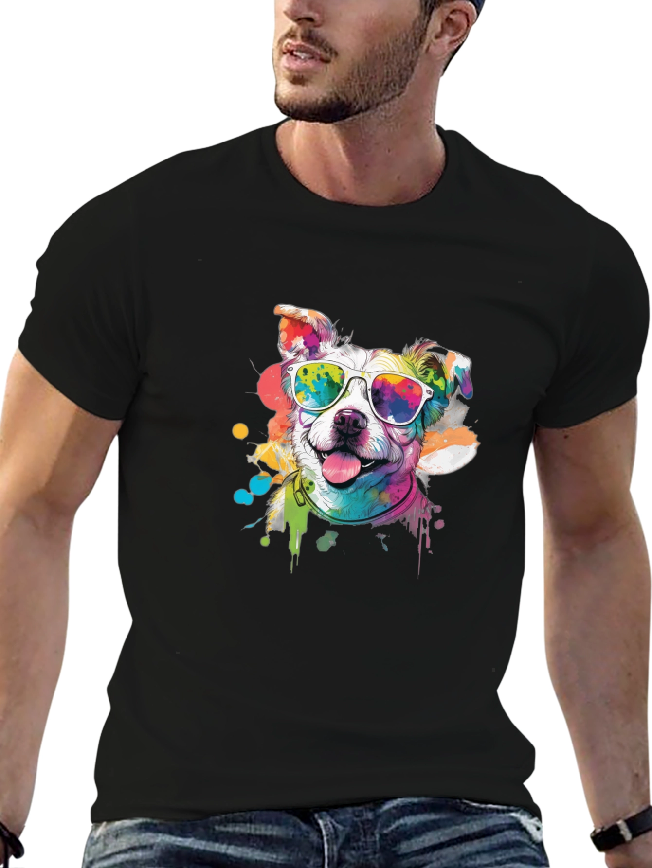 Black Cool Dog Graphic Tee - Stylish Men's Black T-Shirt view 6