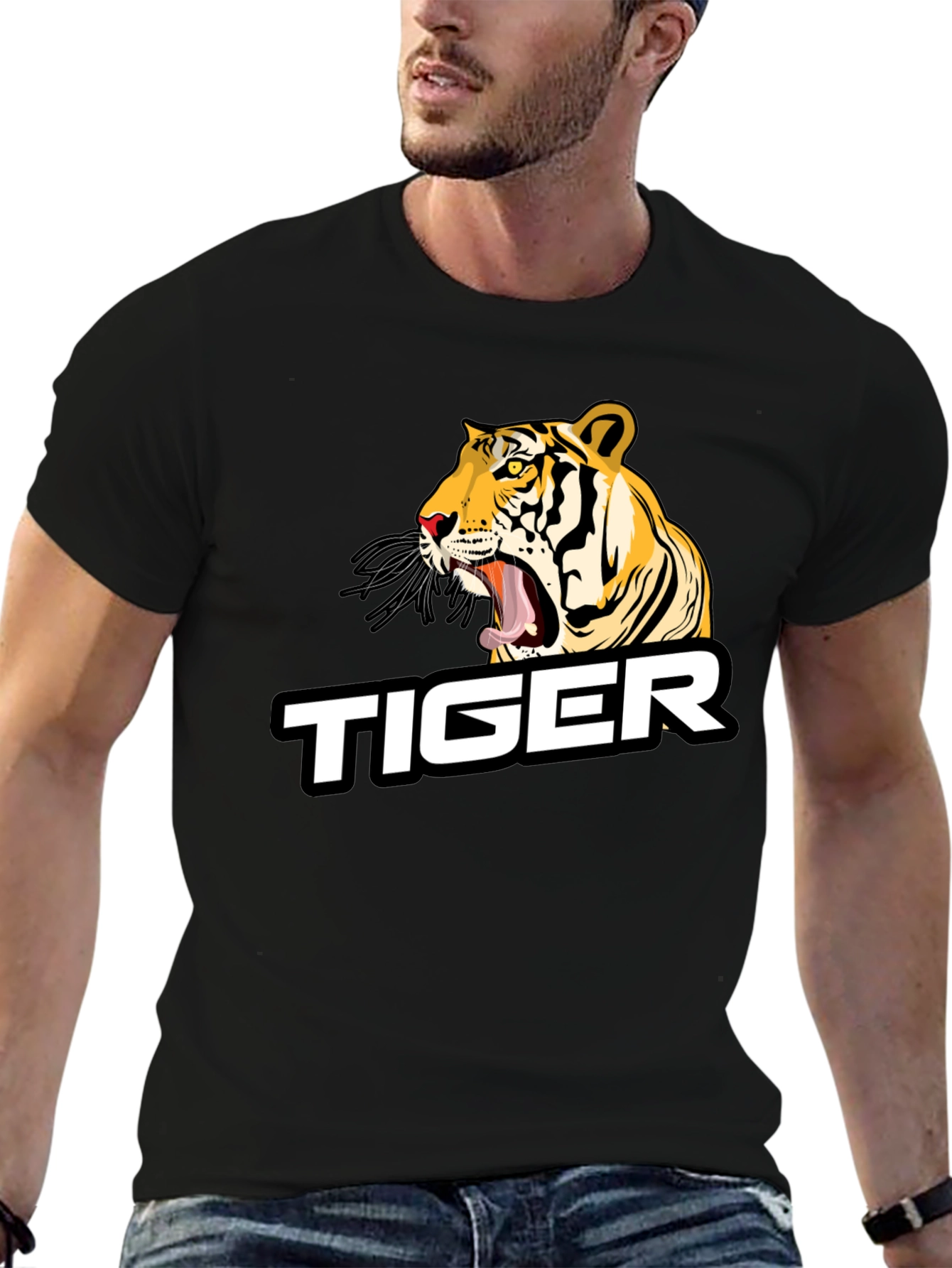 Black Roaring Tiger Graphic Tee - Black Cotton Blend view 6