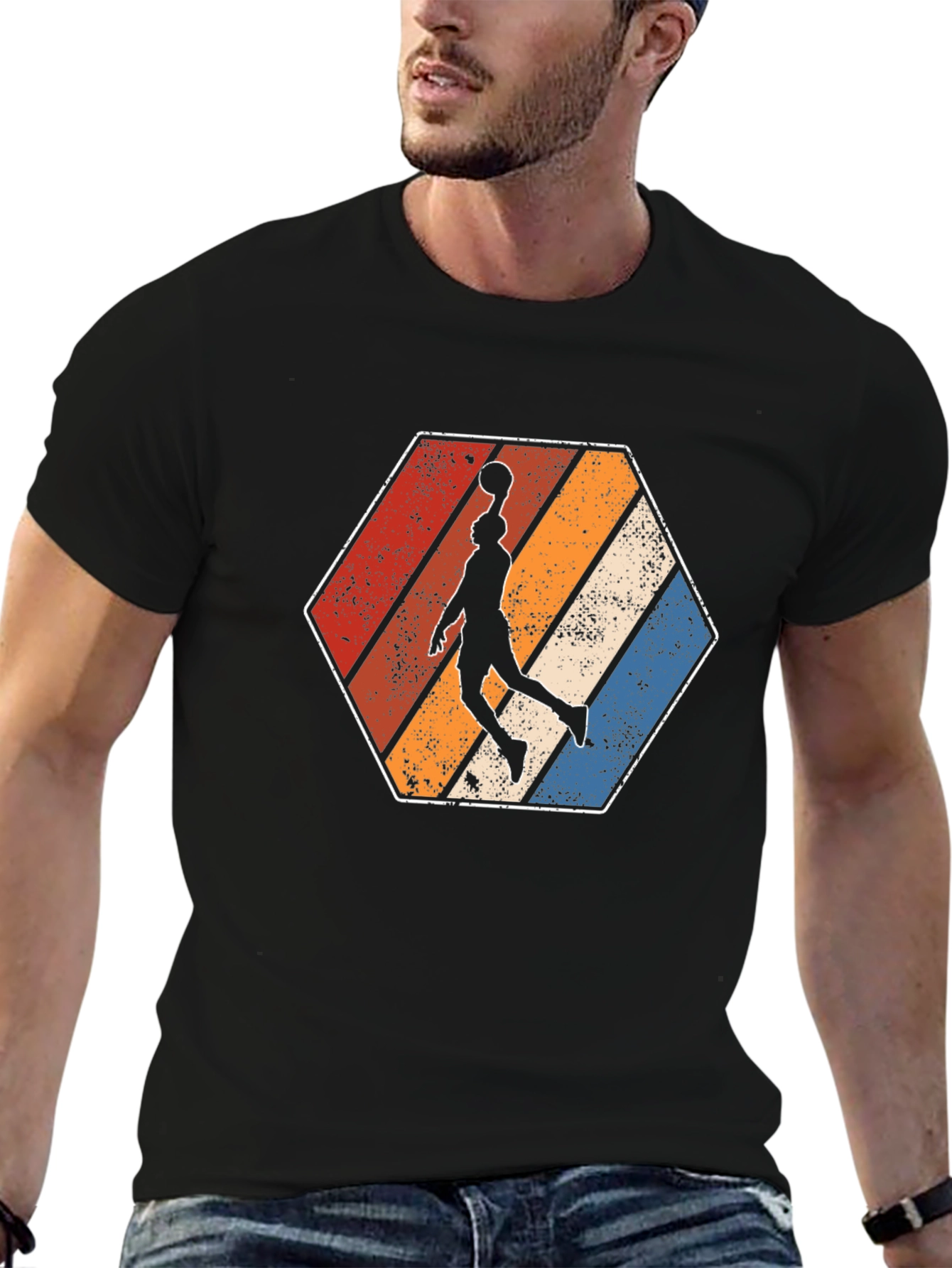 Black Retro Basketball Dunker Graphic T-Shirt view 6
