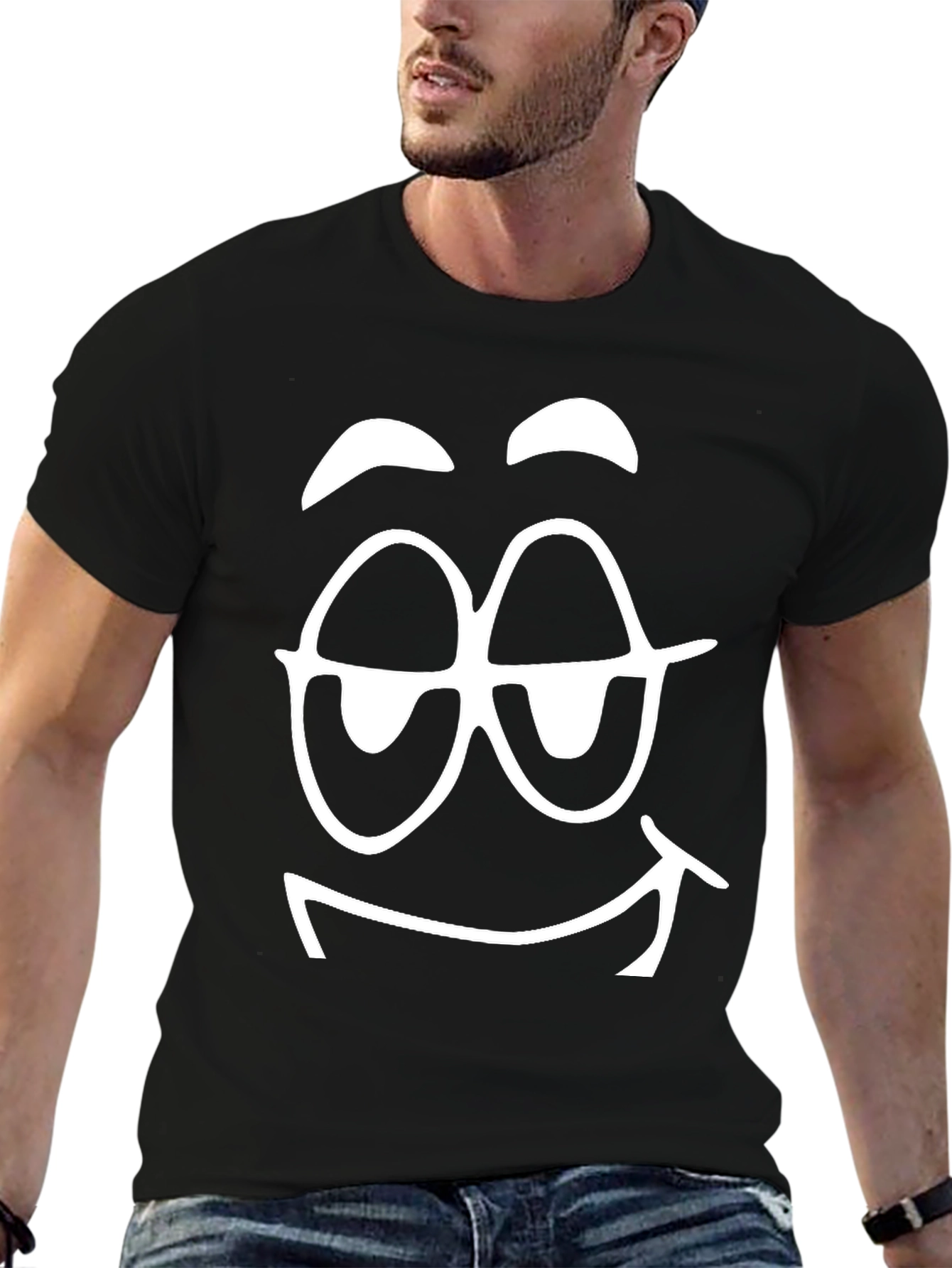 Black Funny Face Graphic Black T-Shirt view 6