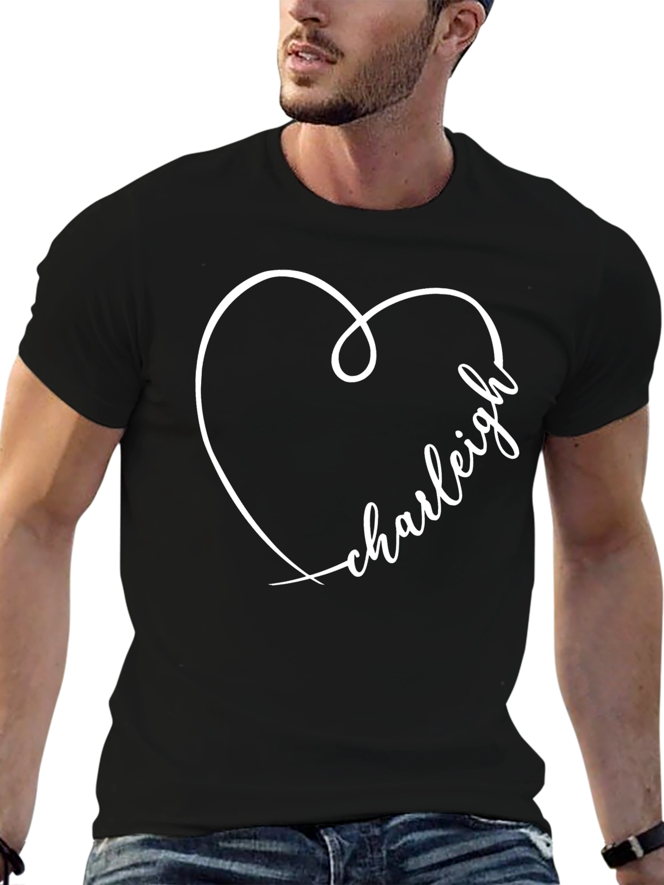 Black Personalized "Charleigh" Heart Graphic T-Shirt view 6