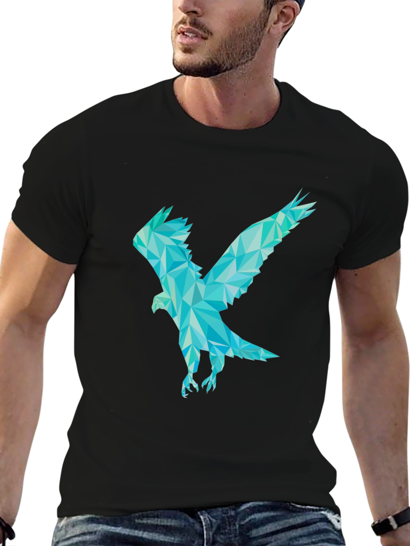 Black Geometric Eagle Graphic T-Shirt - Black view 6