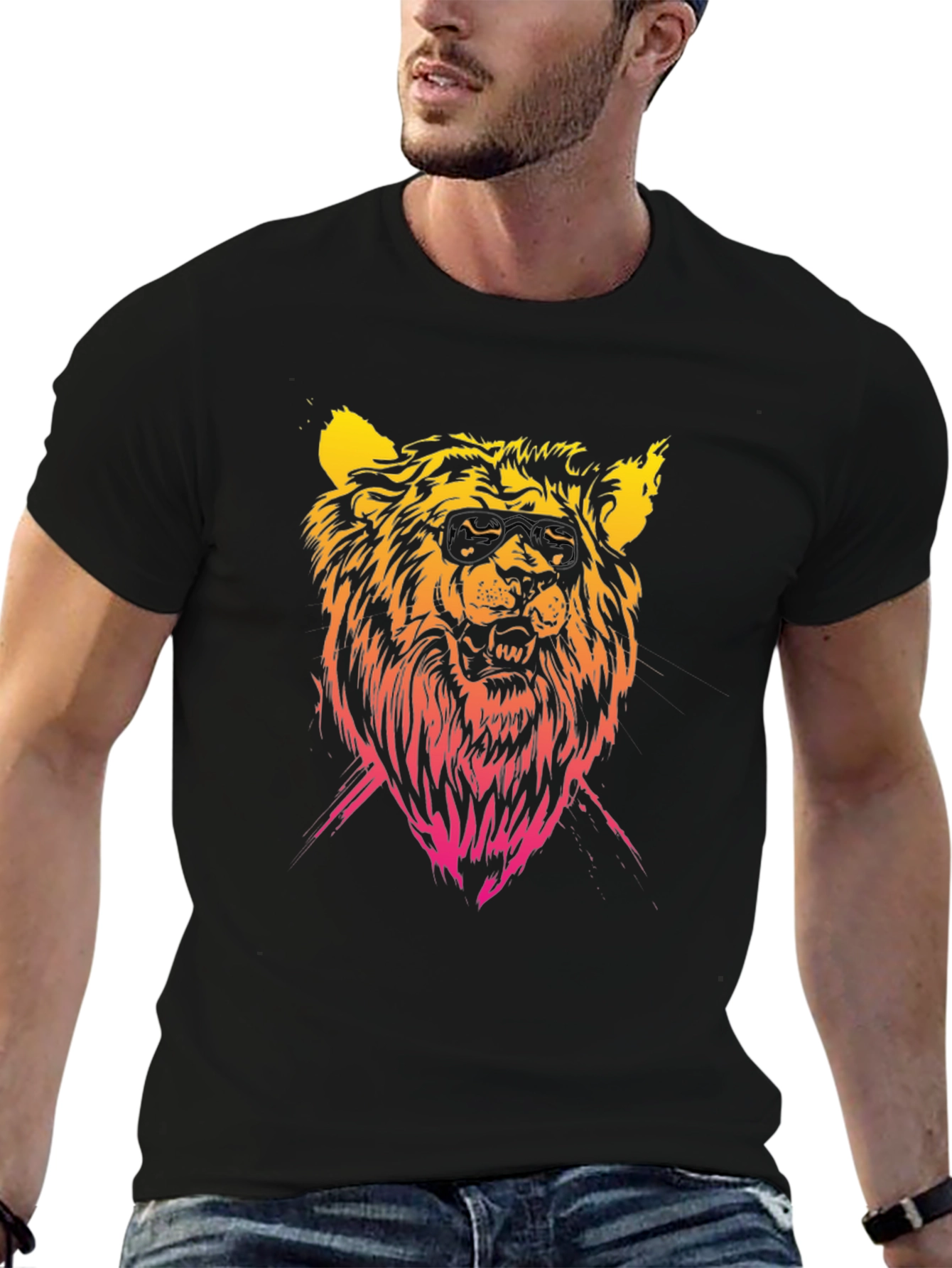 Black Lion Graphic Tee - Black Cotton T-Shirt view 6