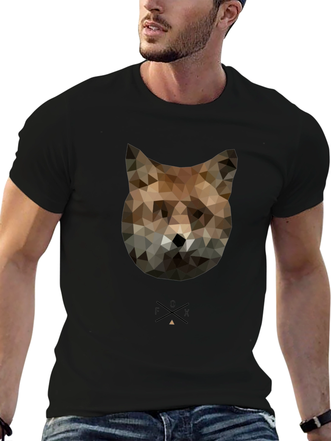 Black Geometric Fox Graphic Tee - Modern Style view 6