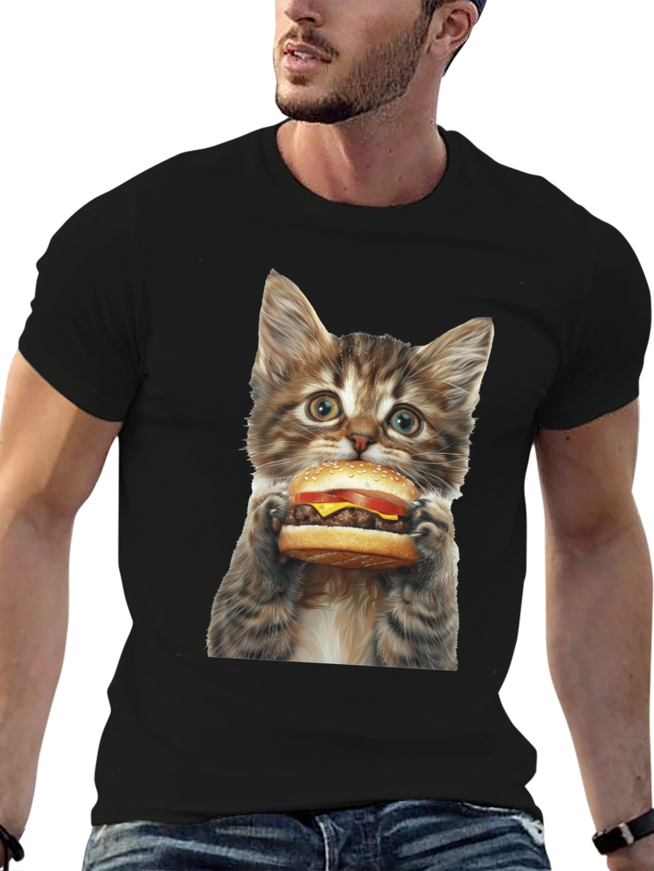 Black Cat Burger T-Shirt - Funny Kitten Graphic Tee view 6