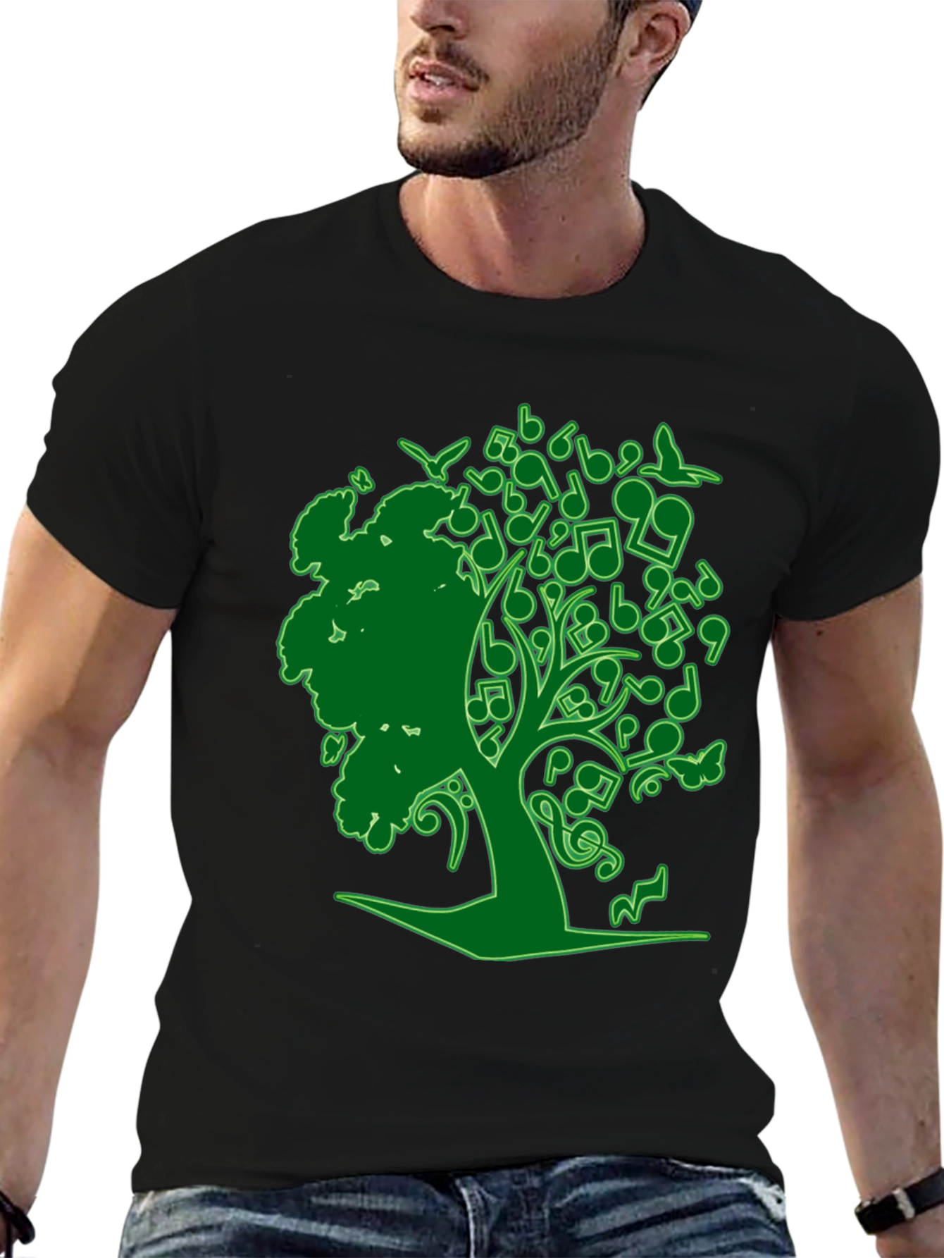 Black Musical Tree Graphic Tee - Nature Inspired Design view 6