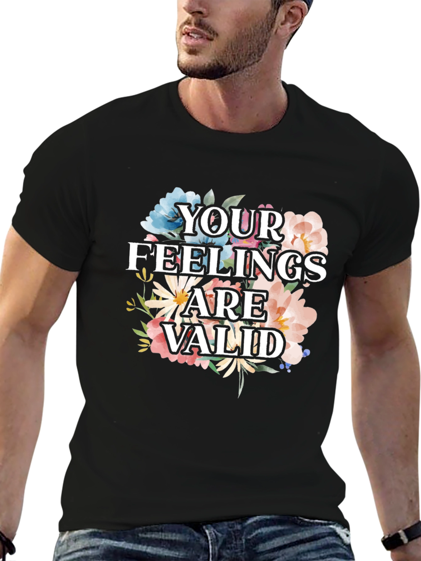 Black Floral "Your Feelings Are Valid" Graphic Tee view 6