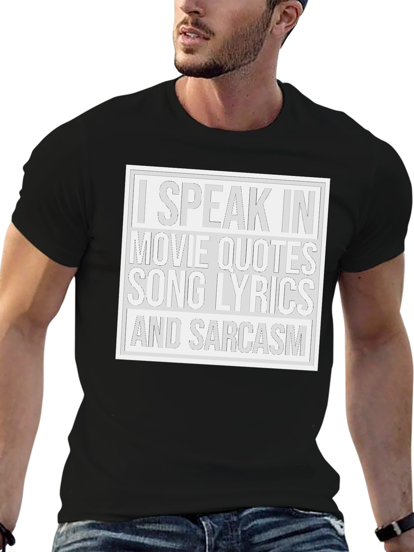 Black Movie Quotes Song Lyrics Sarcasm T-Shirt view 6