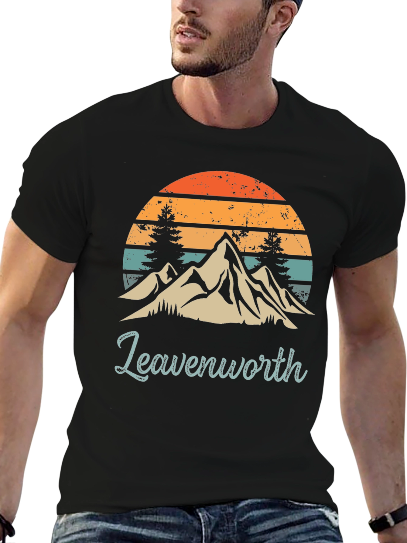 Black Leavenworth Mountain Sunset Graphic Tee view 6