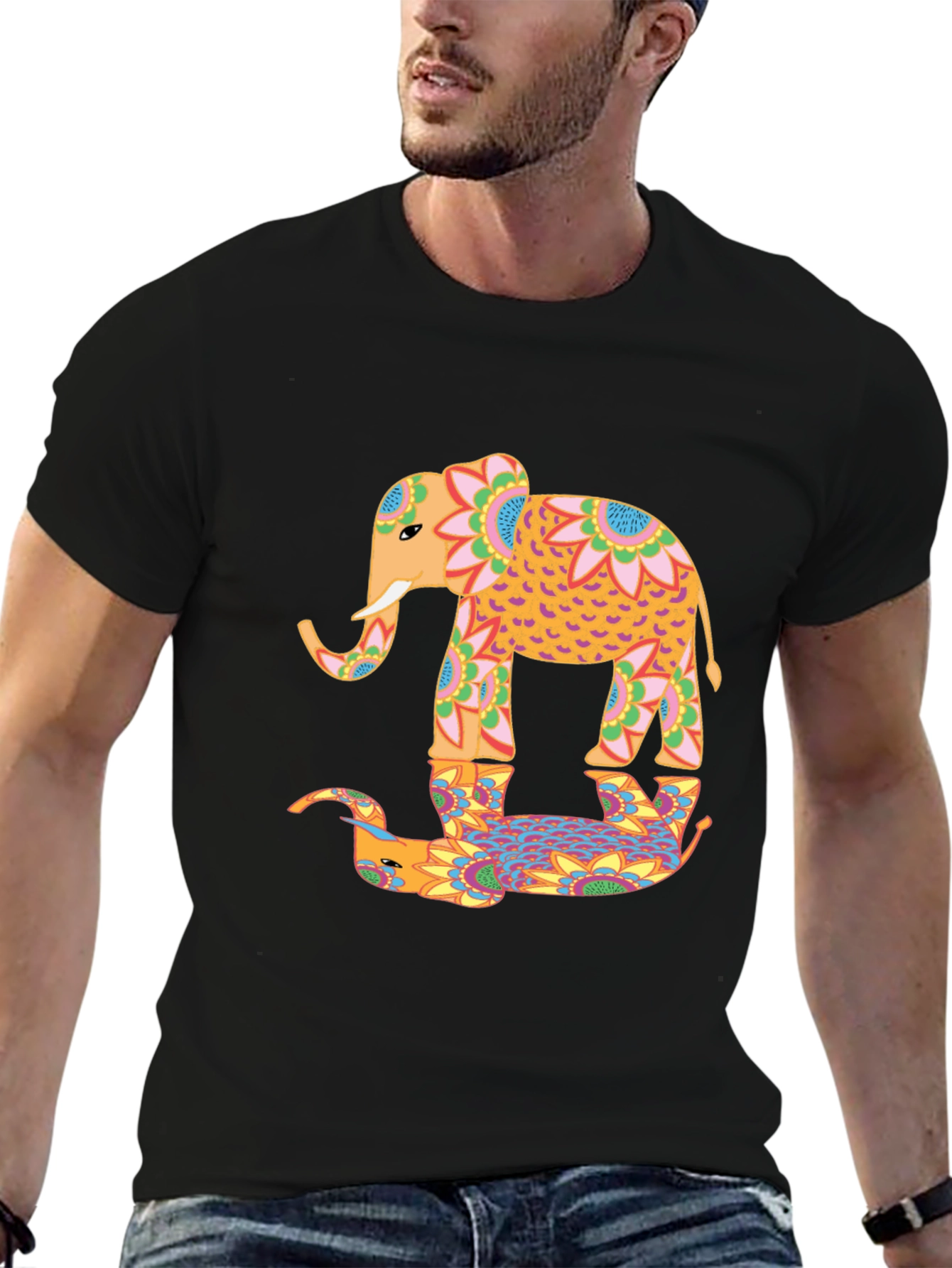 Black Elephant Reflection Graphic Tee - Unique Design view 6