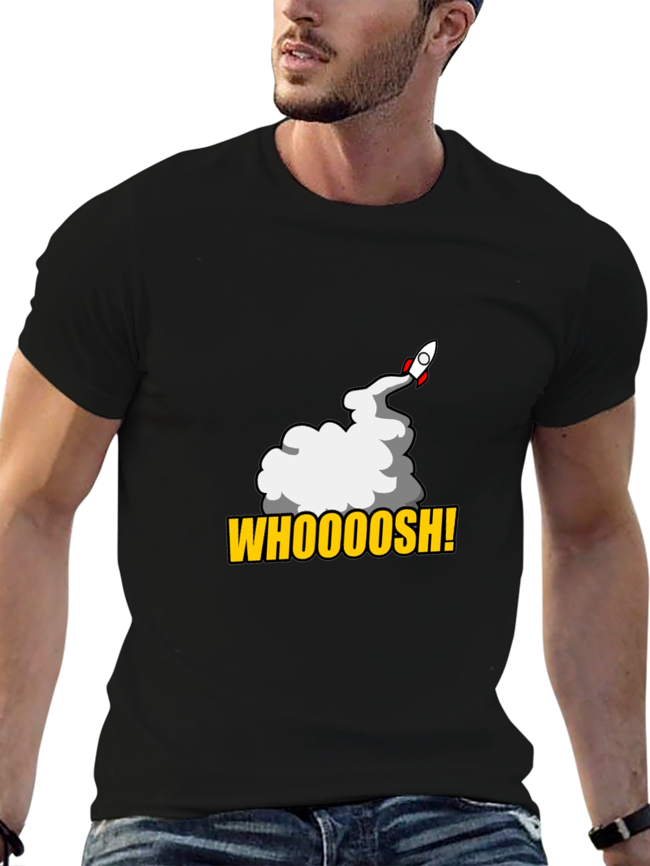 Black Whoooosh! Rocket Launch T-Shirt - Black, Graphic Tee view 6