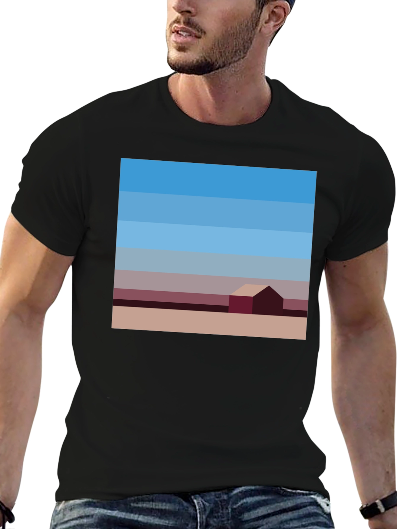 Black Abstract Landscape Graphic Tee - Modern Art Shirt view 6