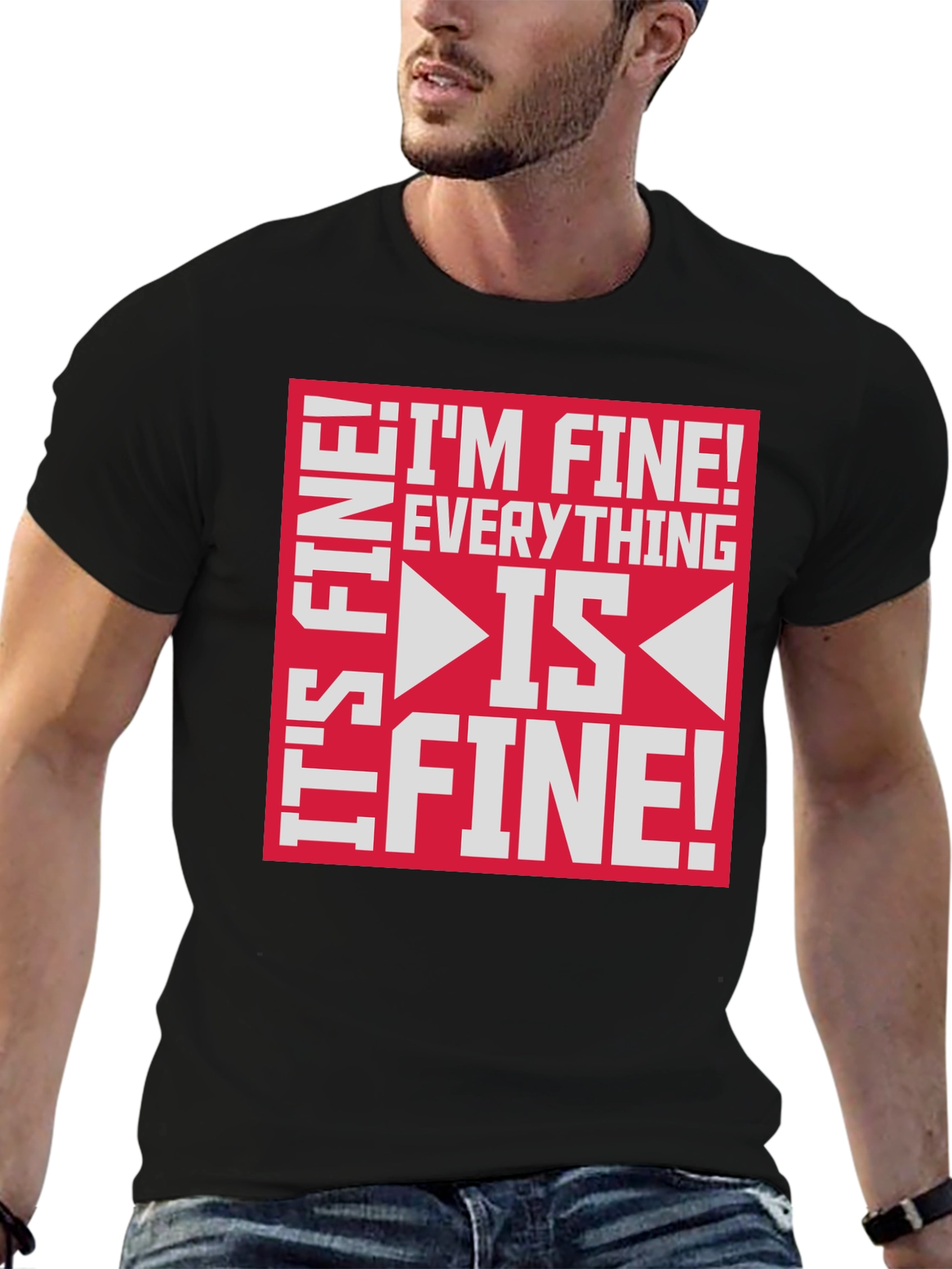 Black I'm Fine Everything is Fine Funny Graphic Tee view 6