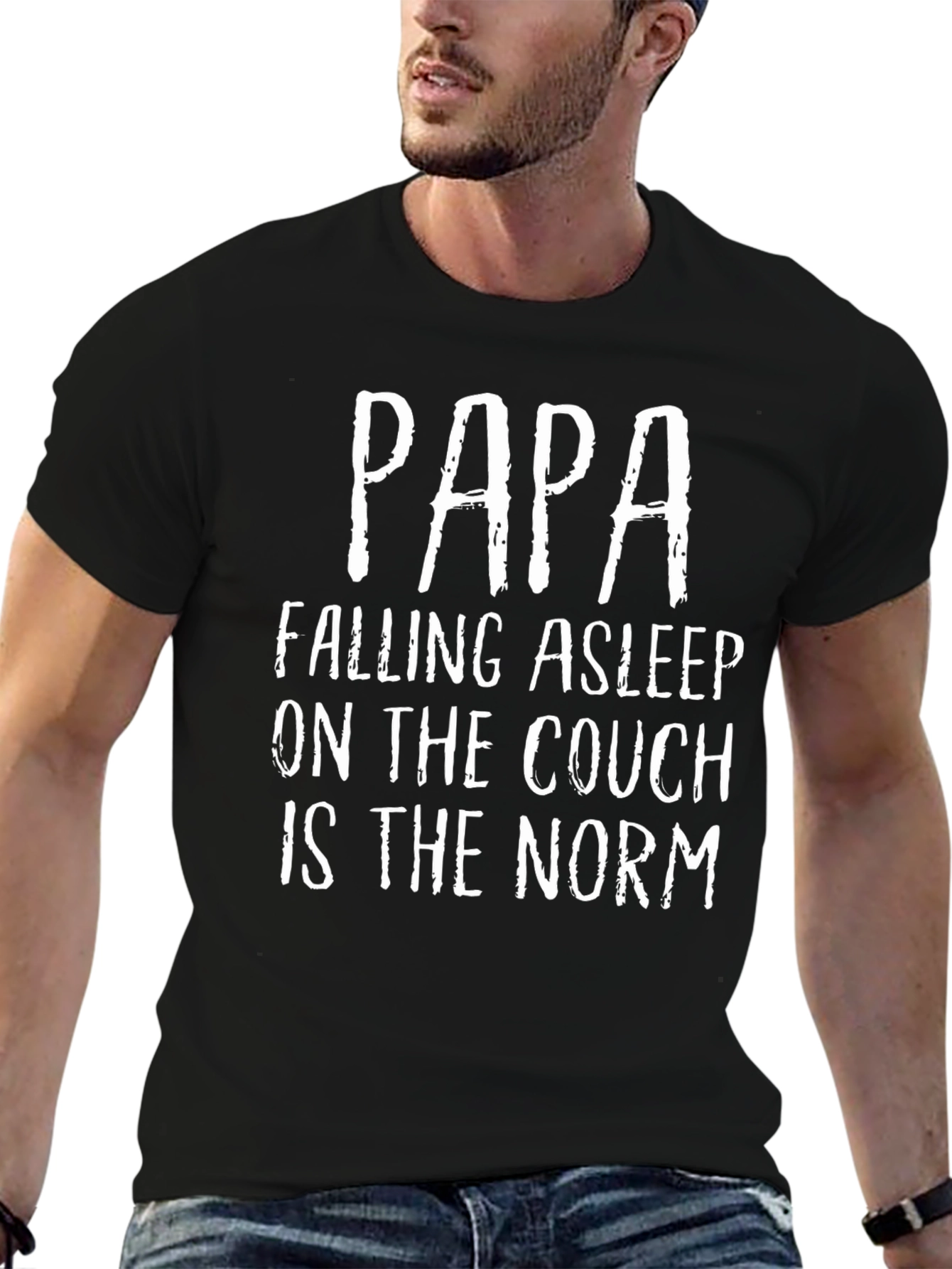 Black Papa Falling Asleep Tee - Funny Dad T-Shirt view 6