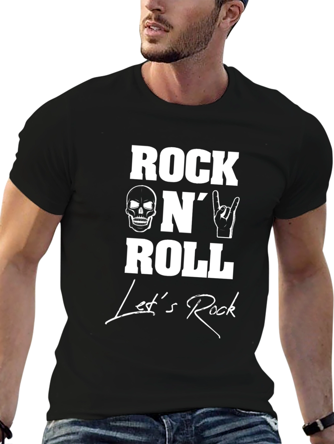 Black Rock N' Roll Graphic Print Black T-Shirt view 6