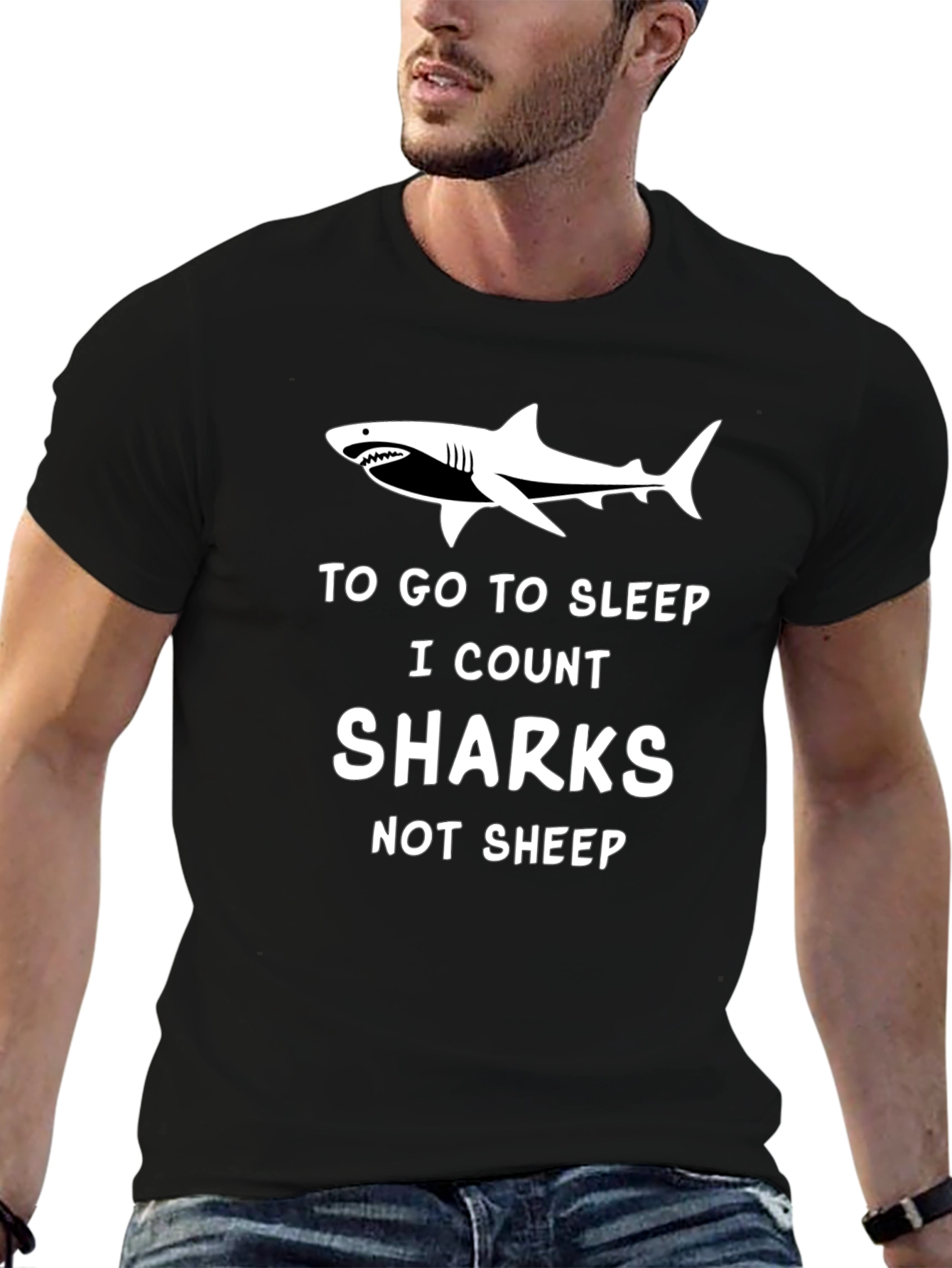 Black Shark Lover T-Shirt: Count Sharks Not Sheep view 6