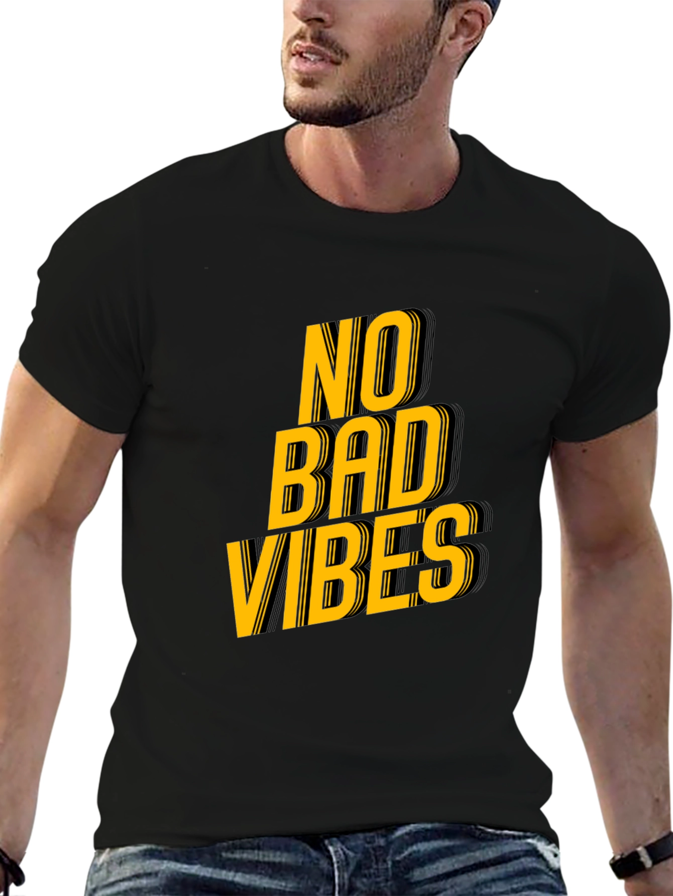 Black No Bad Vibes Graphic Tee - Trendy Black T-Shirt view 6