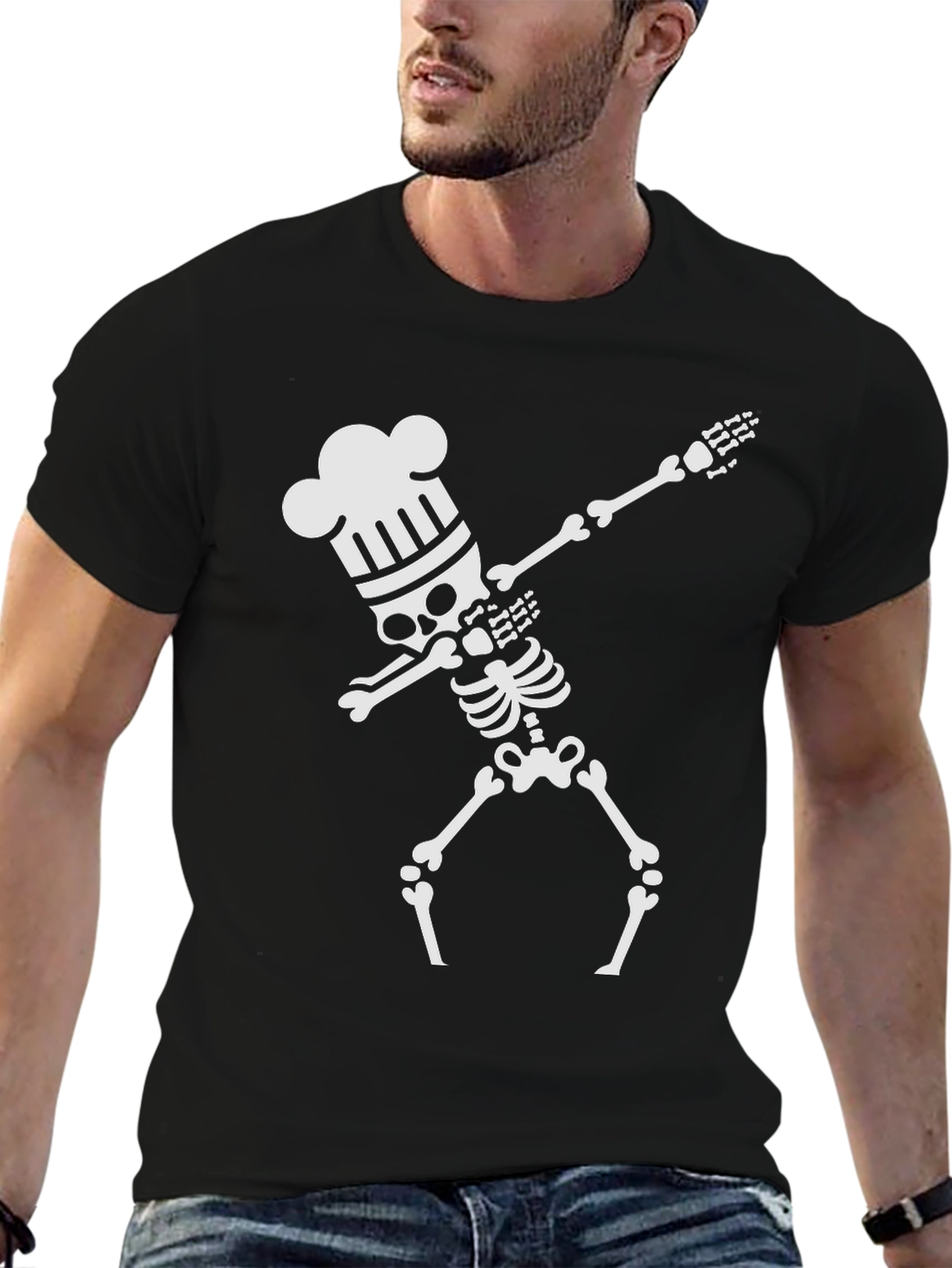 Black Chef Skeleton Dab T-Shirt view 6