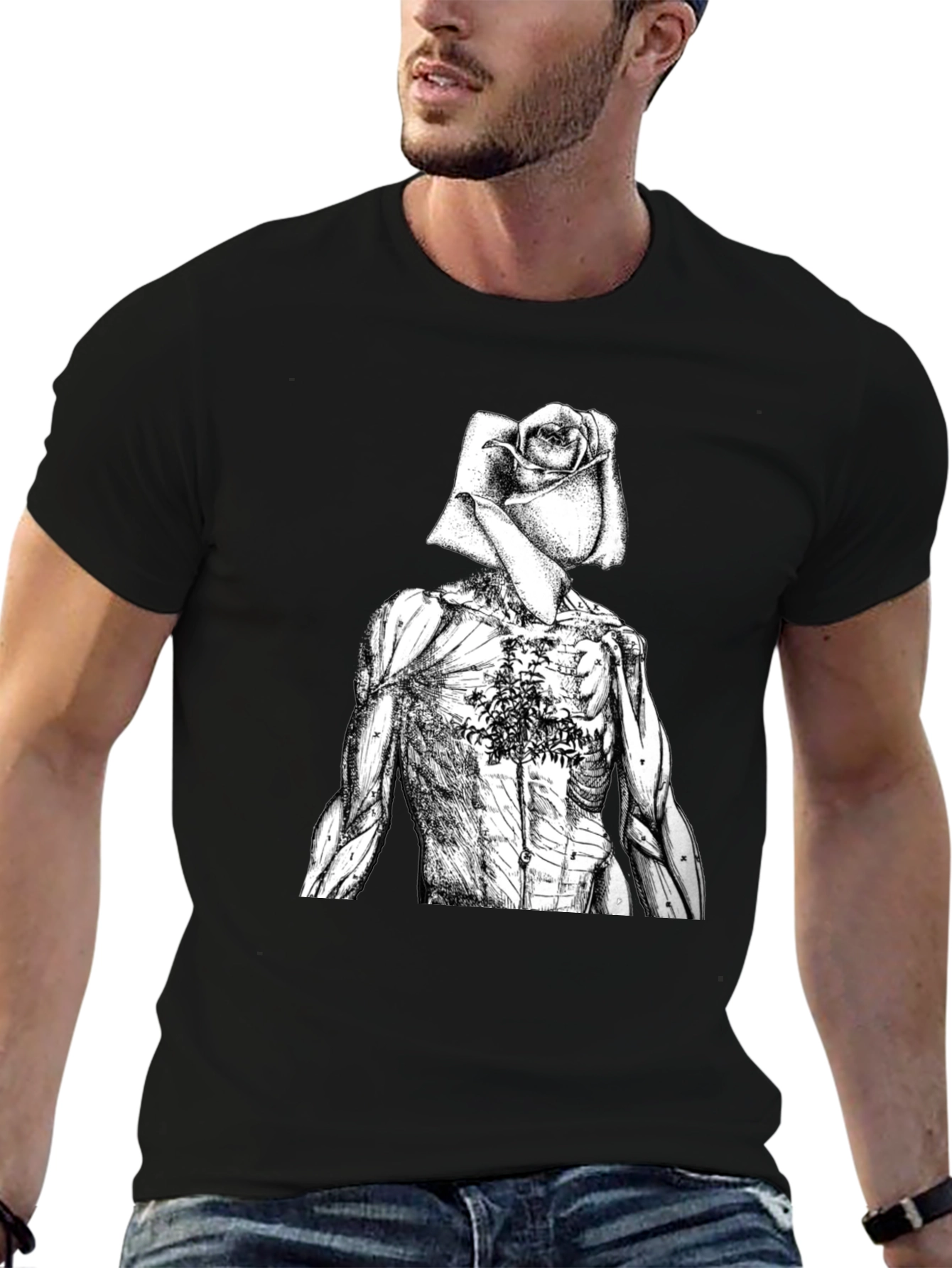 Black Anatomical Rose T-Shirt view 6