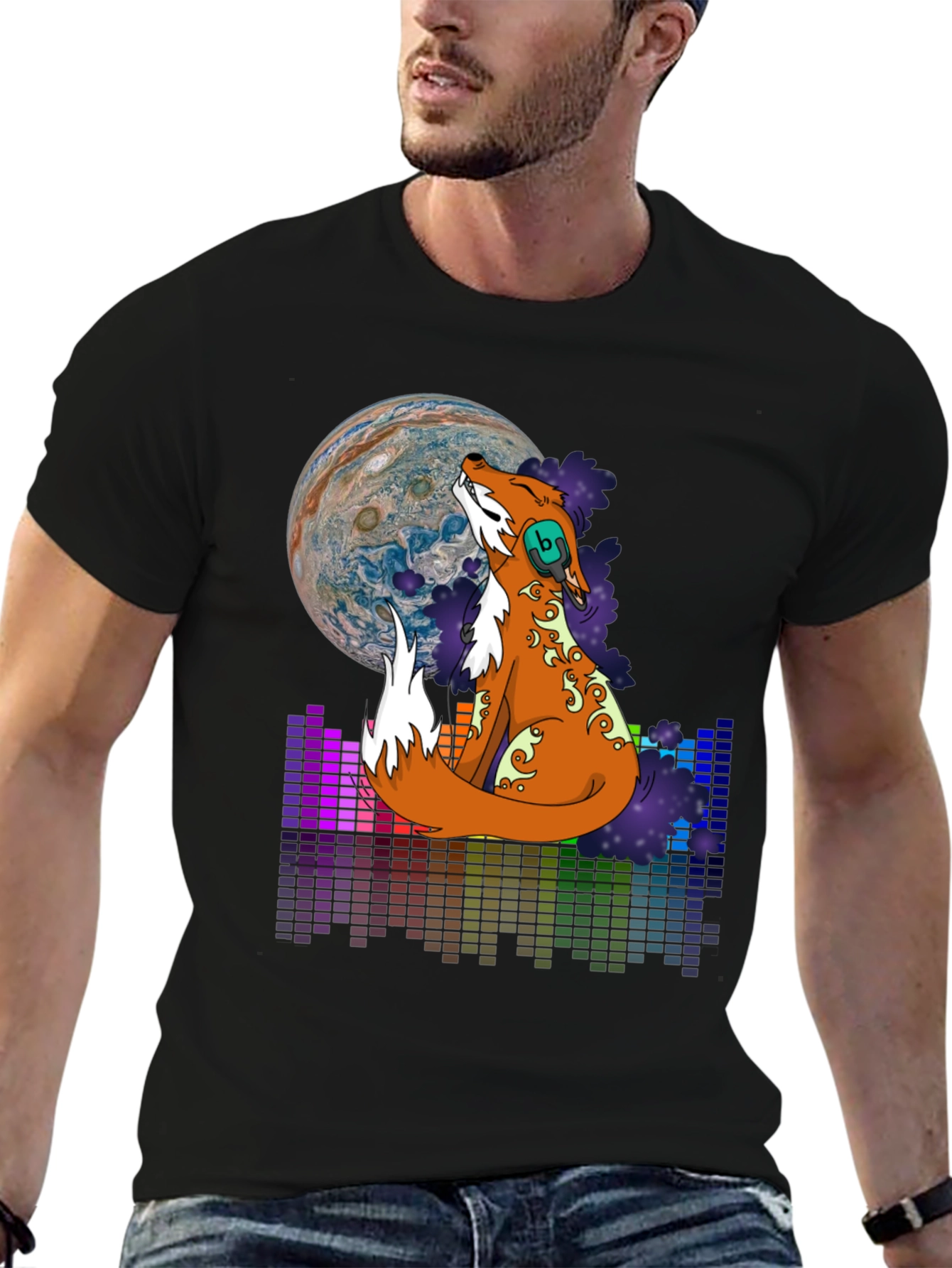 Black Fox Howling at Jupiter Graphic Tee view 6