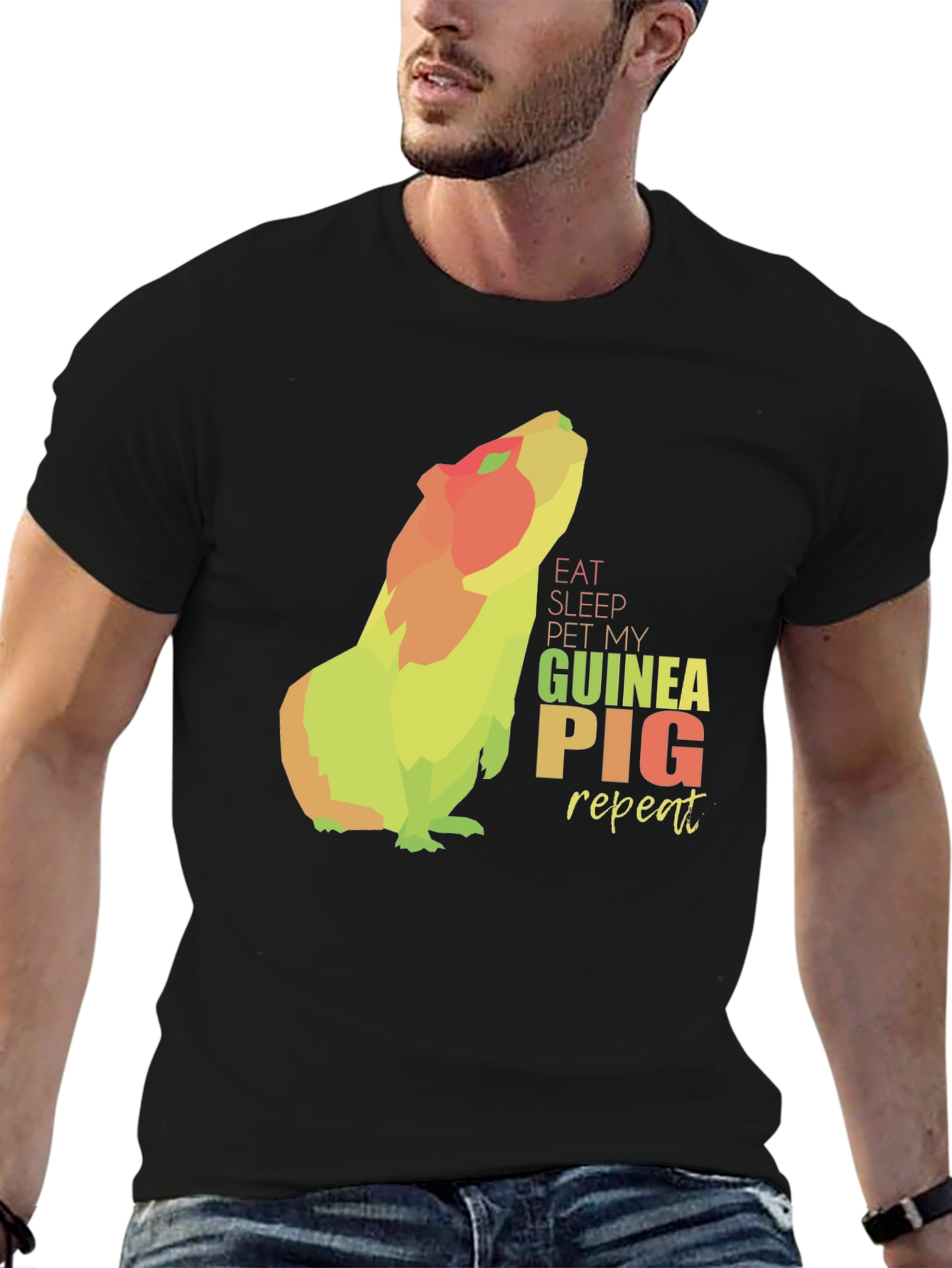 Black Eat Sleep Pet My Guinea Pig Repeat T-Shirt view 6