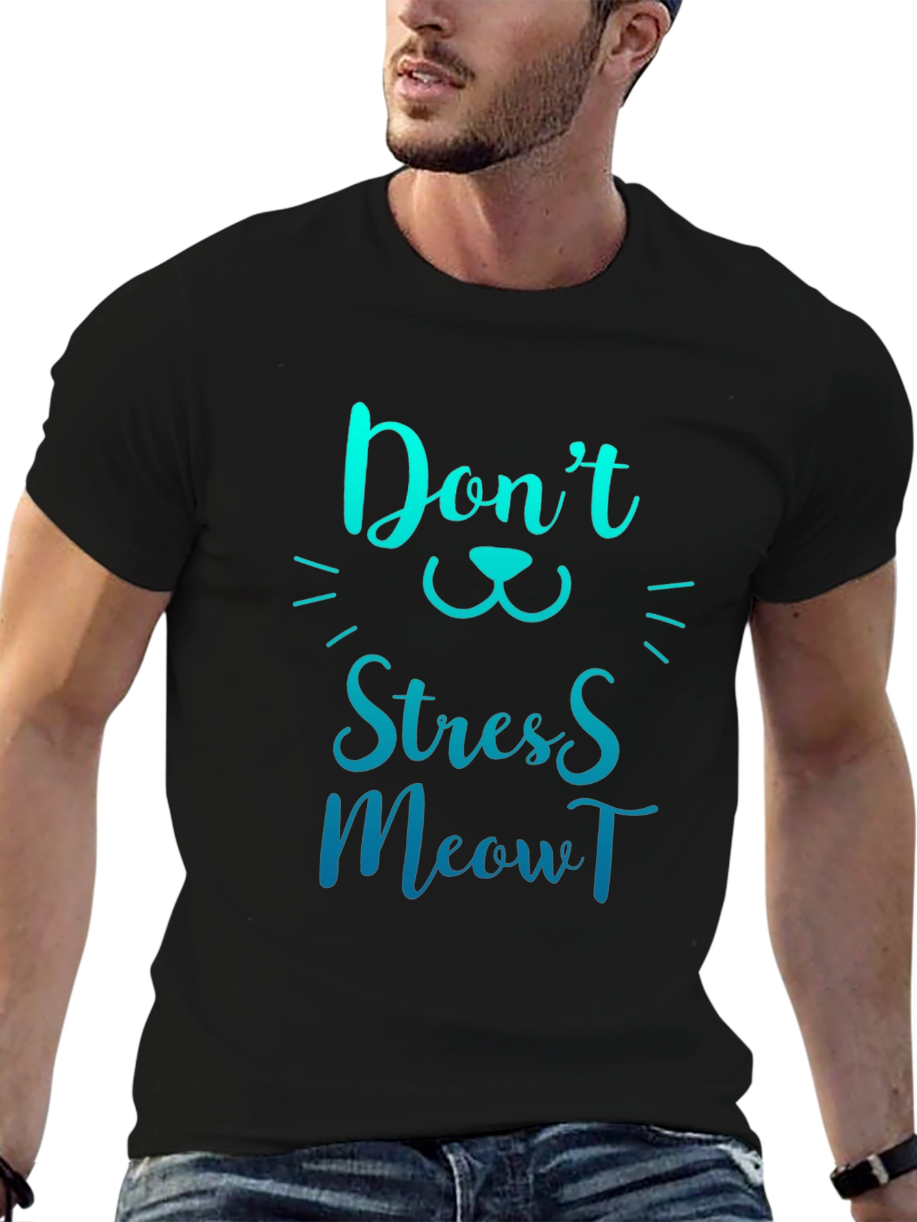 Black Don't Stress Meowt - Novelty Cat T-Shirt view 6