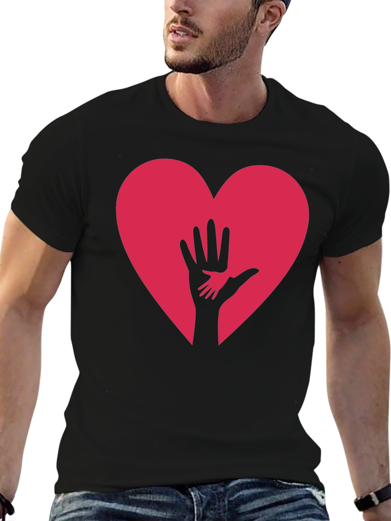 Black Heart & Hand Graphic Tee - Black view 6